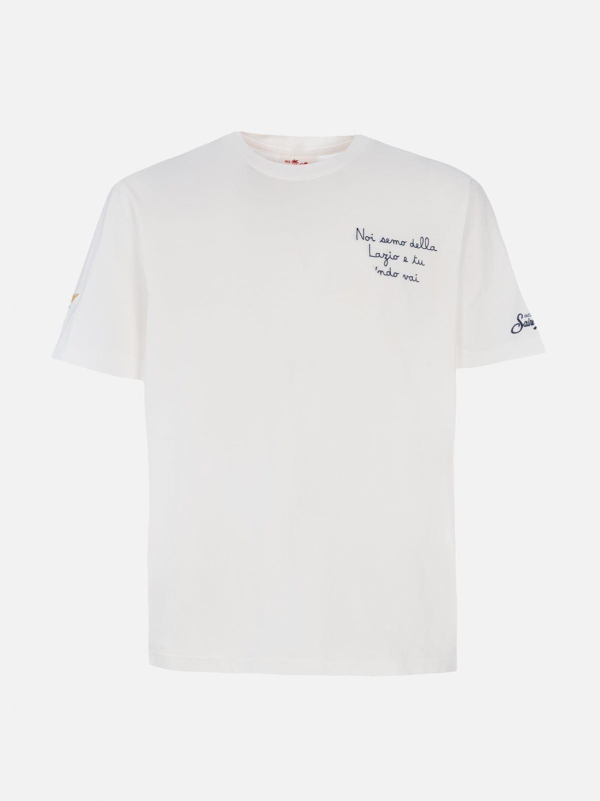 Shop Mc2 Saint Barth Man Cotton T-shirt With Lazio Embroidery Ss Lazio Special Edition In Blue