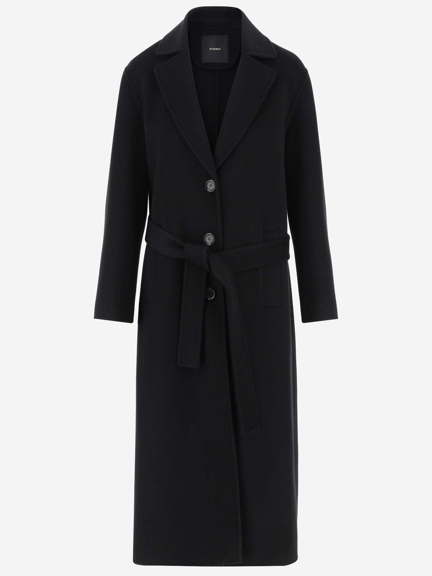 Shop Pinko Wool Long Coat In Black