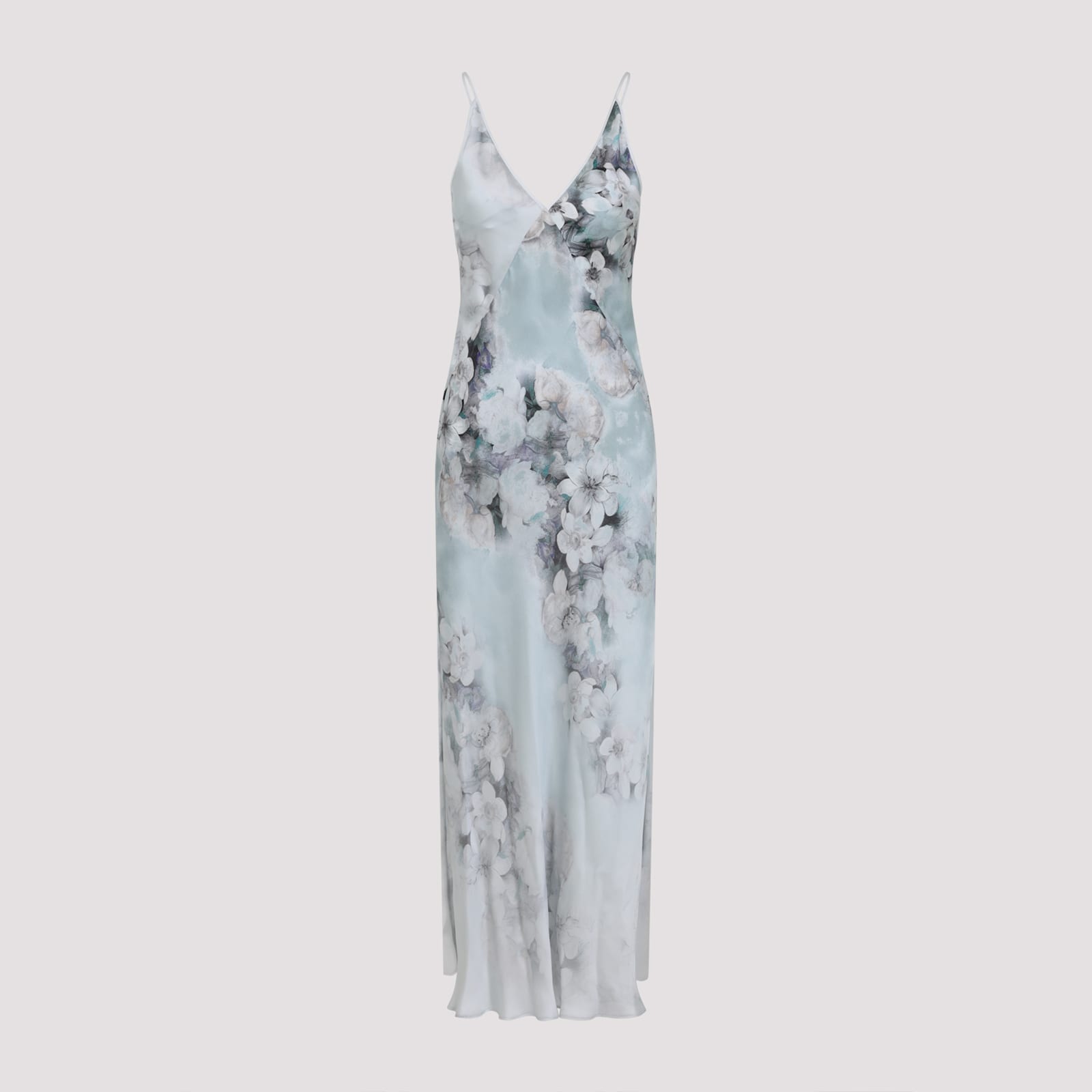 Alberta Ferretti Floral Print Maxi Dress With V-neckline In Gray