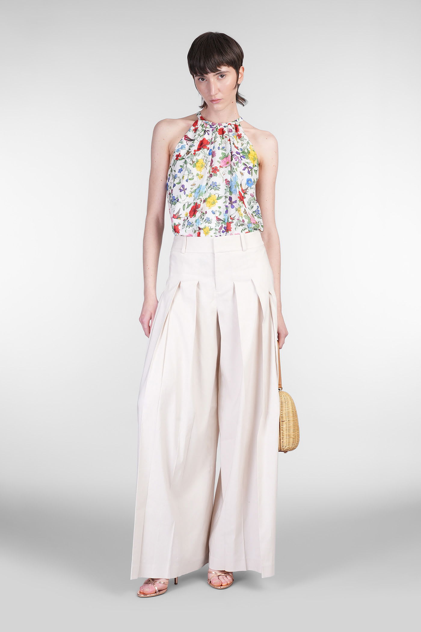 Alice And Olivia Simon Pants In Beige Linen