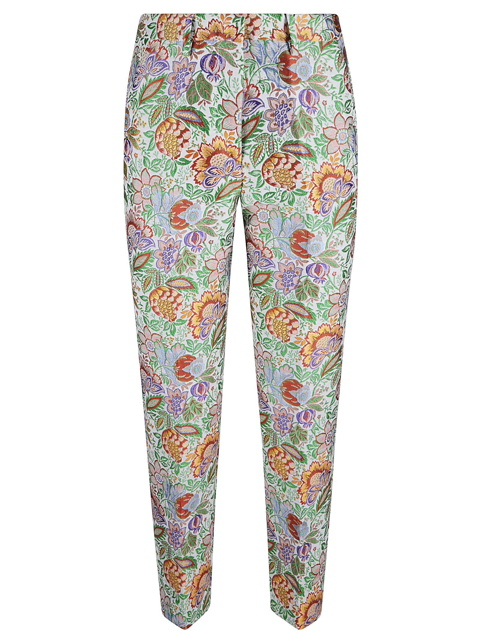 Shop Etro Printed Fitted Trousers In White/green