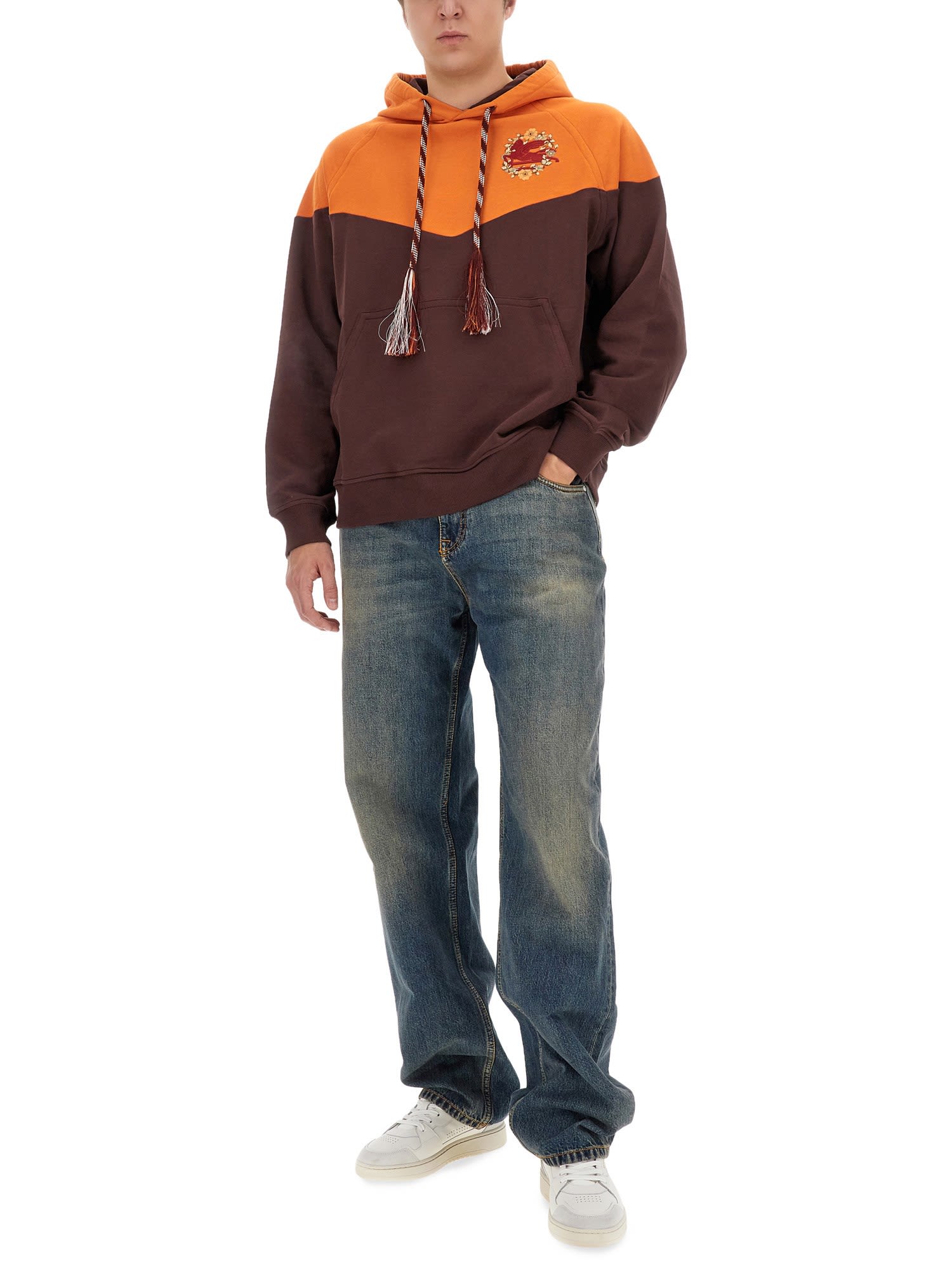 Etro Hooded Sweatshirt With Logo In Orange