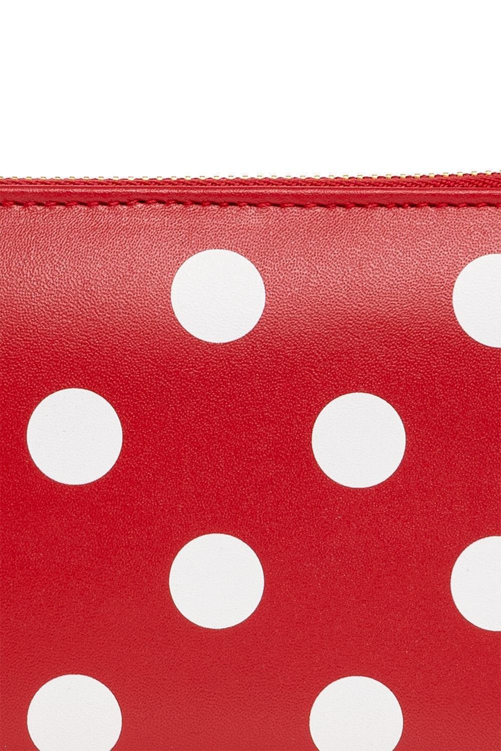 Comme Des Garçons Polka Dot Printed Zip-around Wallet In Red