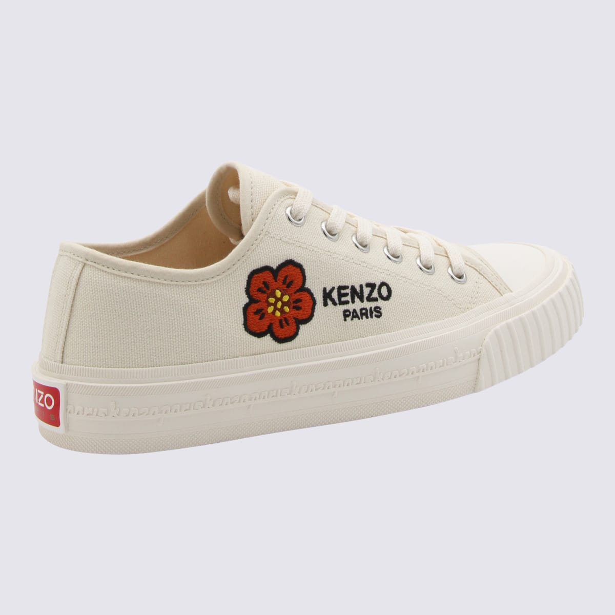 Shop Kenzo Cream Cotton Sneakers In White