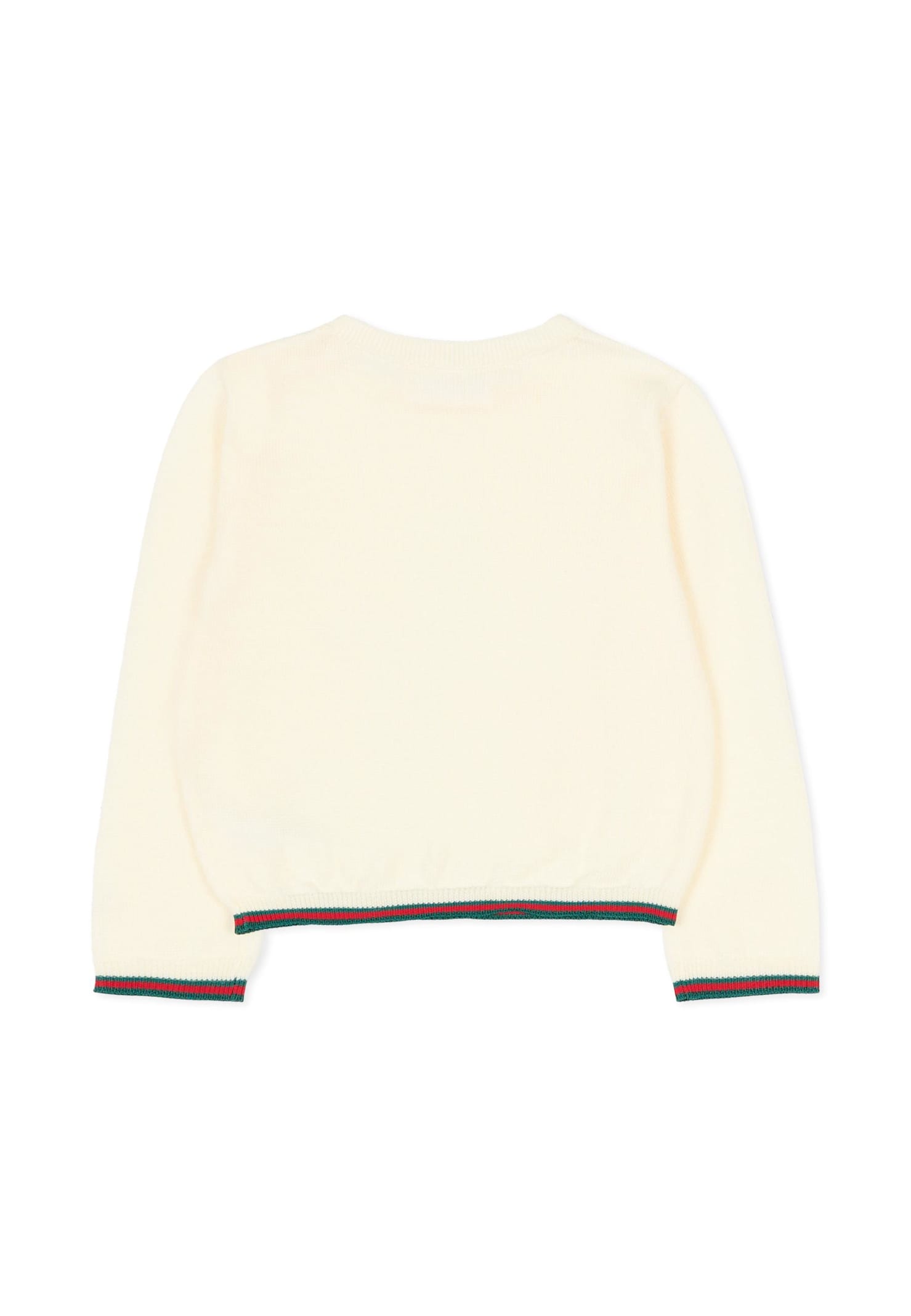 Gucci Ivory Sweater For Babykids With Web Detail In White
