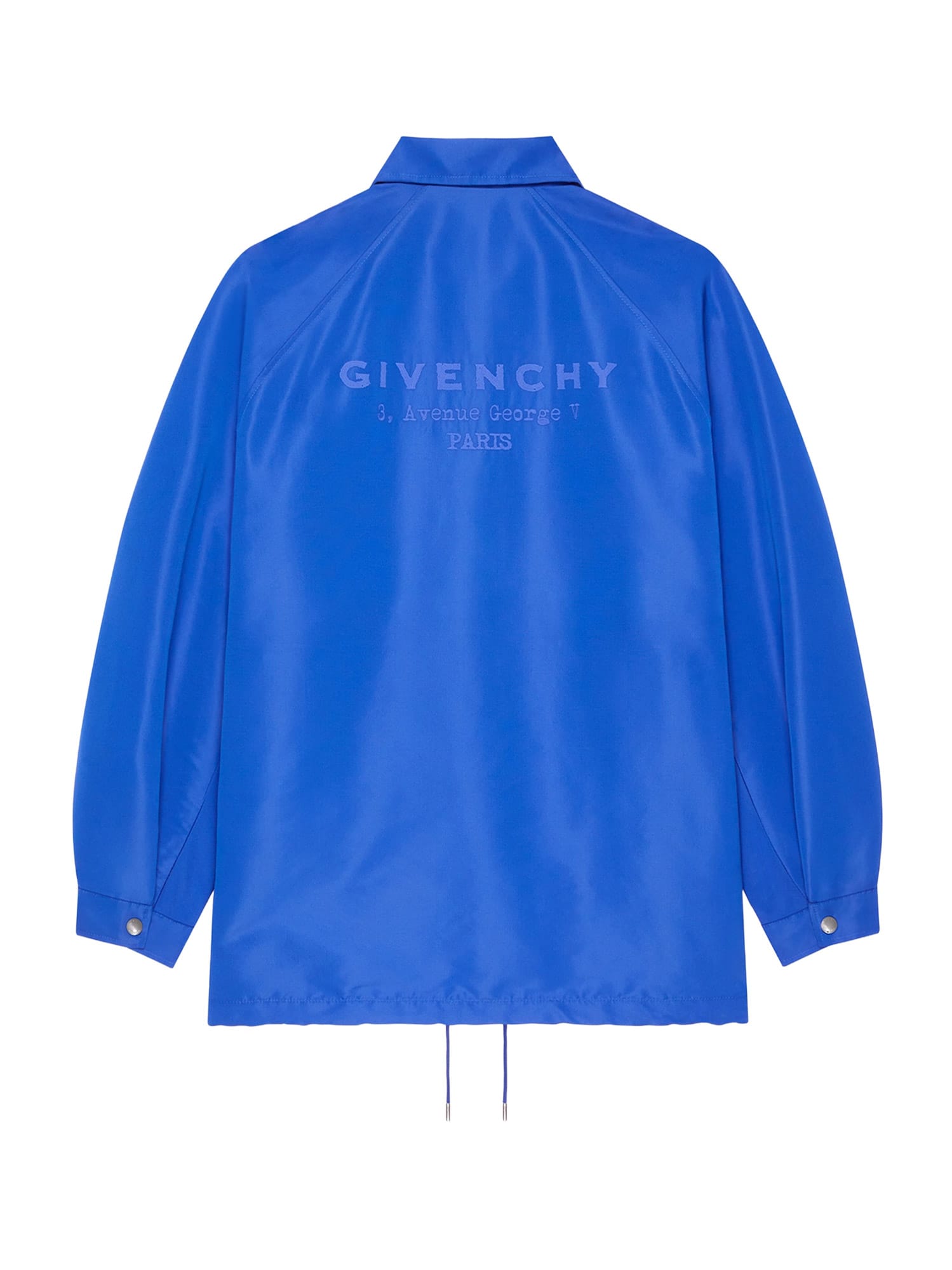 Givenchy Waterproof Nylon Jacket Featuring Pointed Collar In Blue