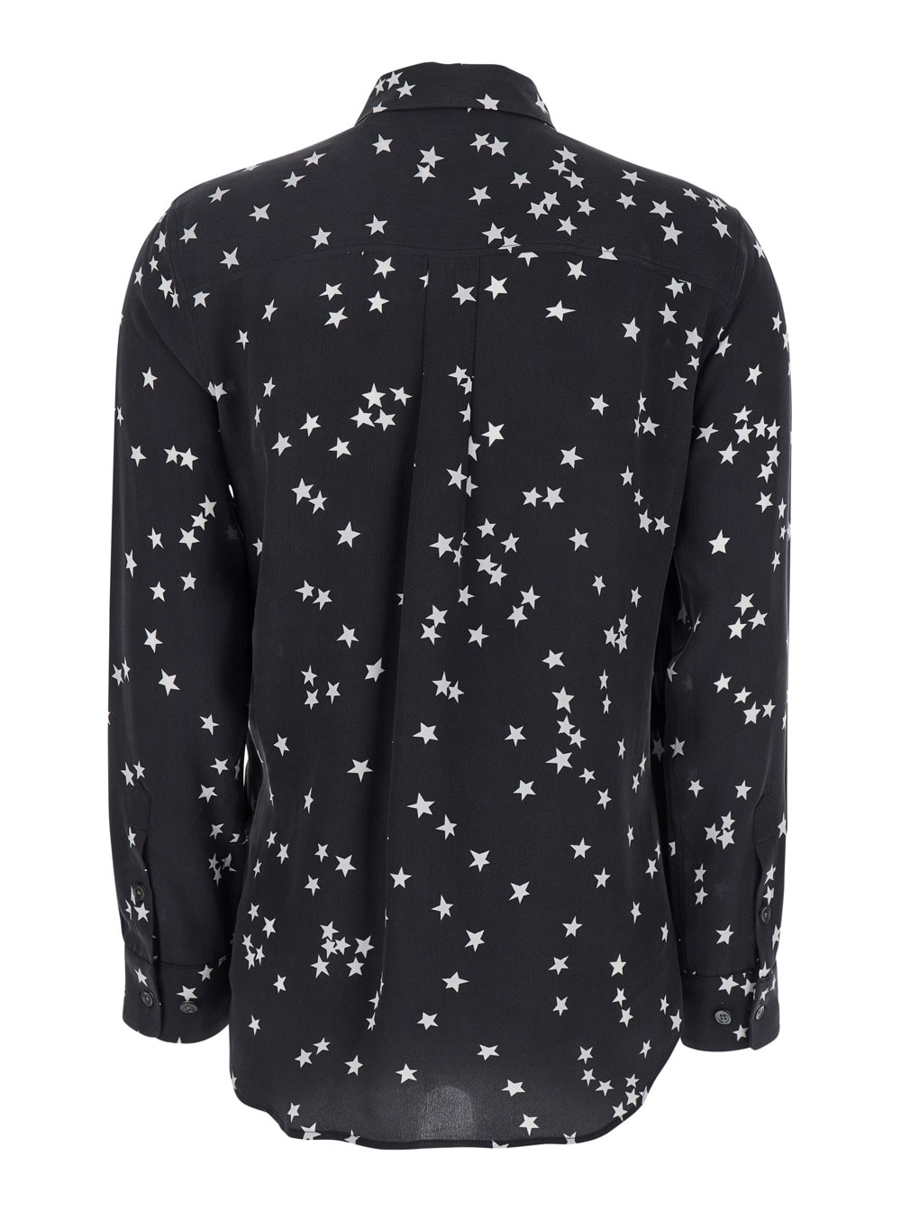 Shop Equipment Black Shirt With All-over Star Motif And Patch Pockets On The Chest In Silk Woman