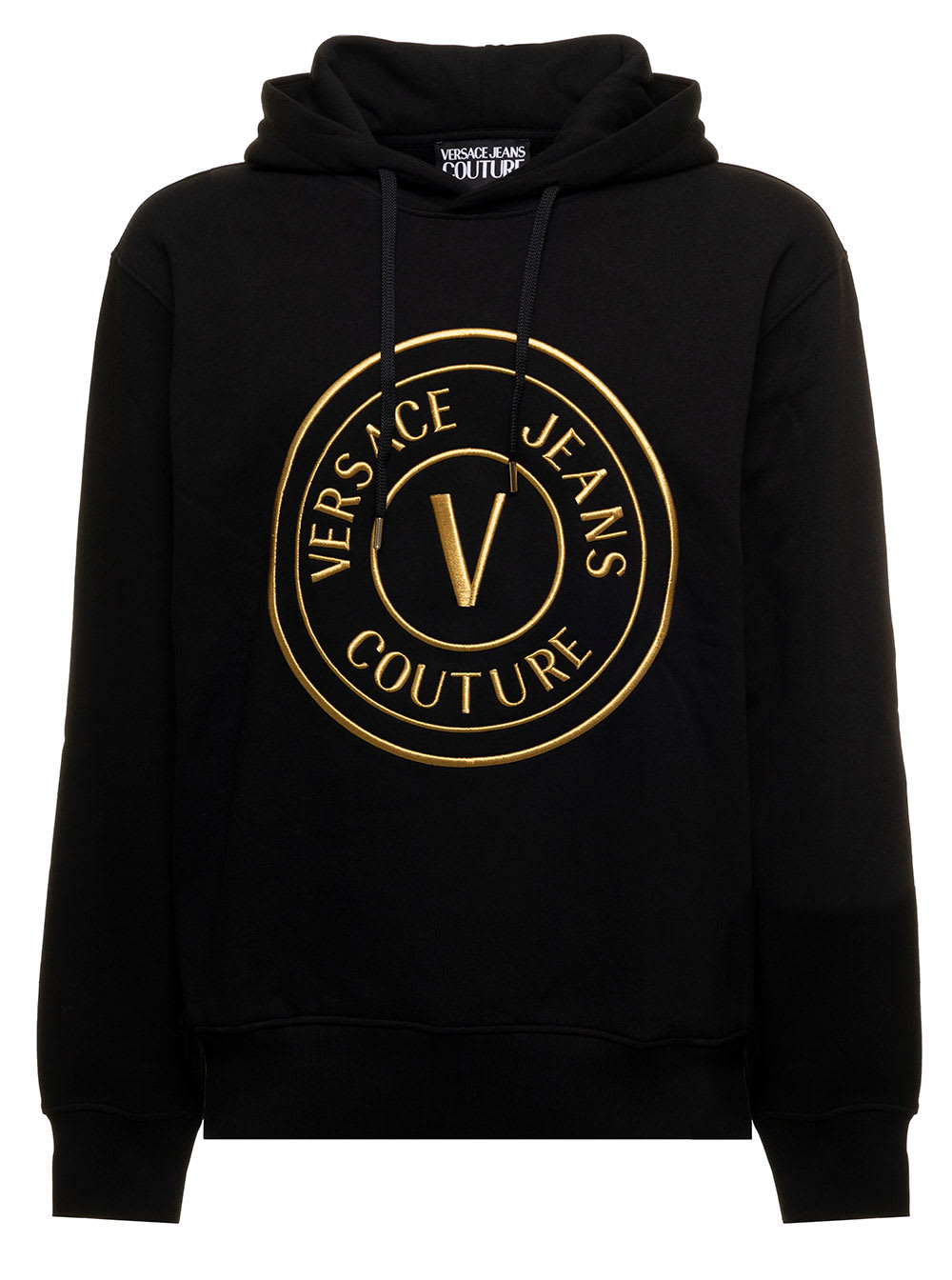 Black Cotton Hoodie With Metallic Embroidery Logo Versace Jeans Couture Man