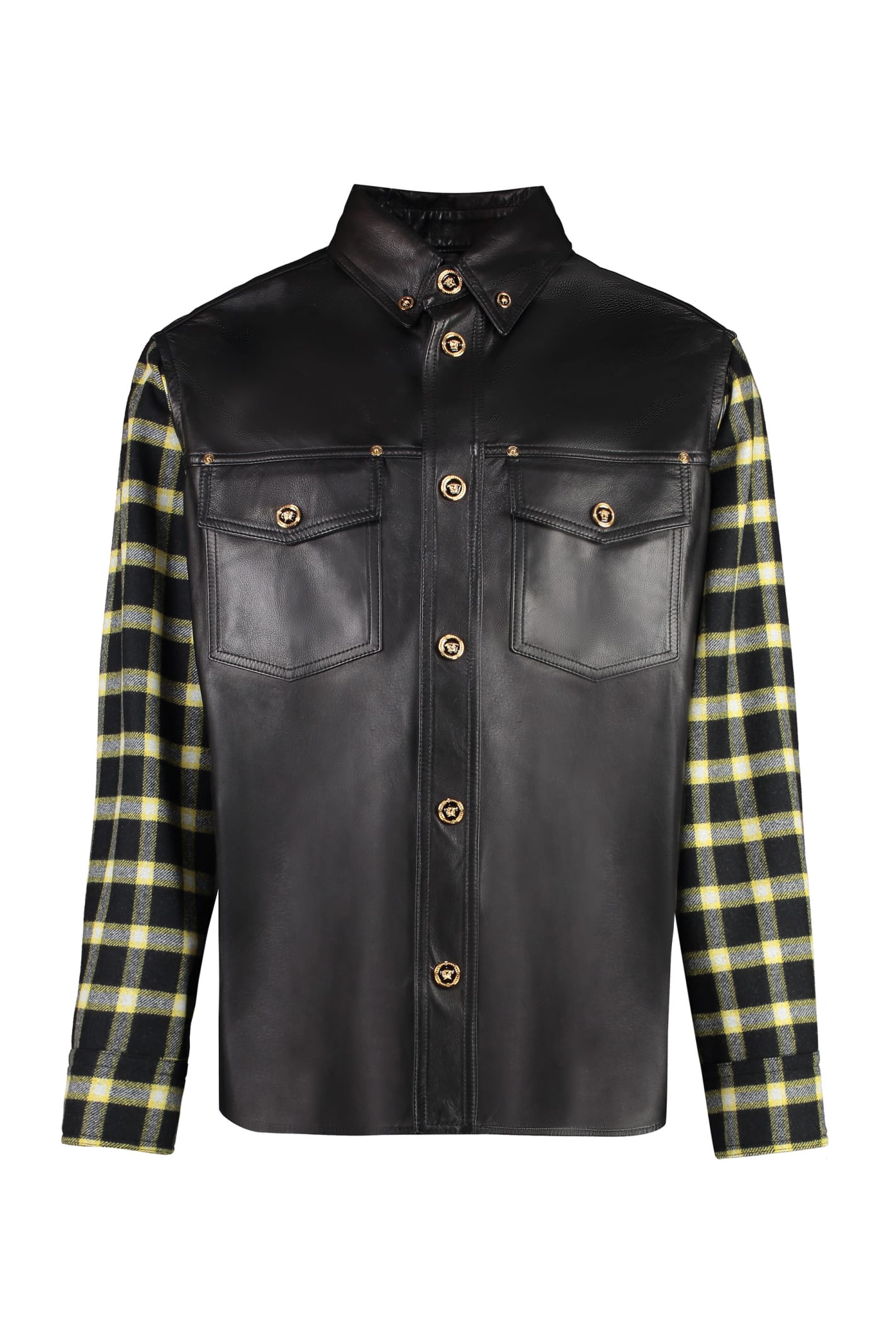Shop Versace Leather Shirt In Black