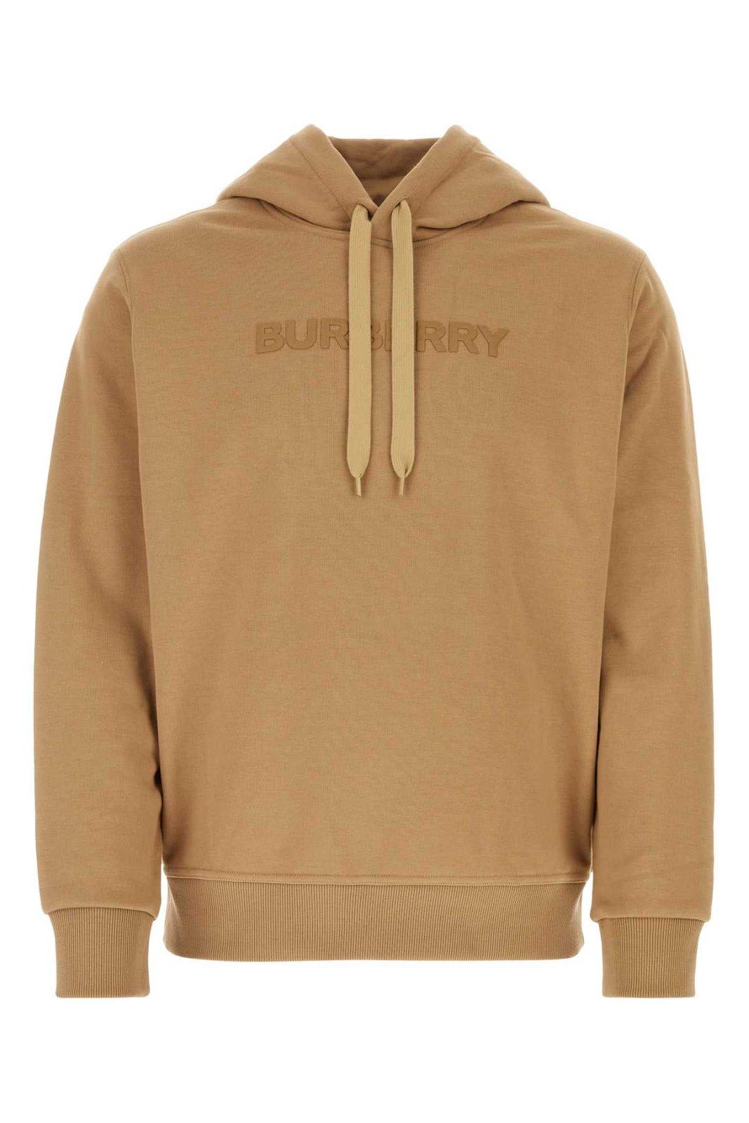 Shop Burberry Logo Detailed Drawstring Hoodie In Brown