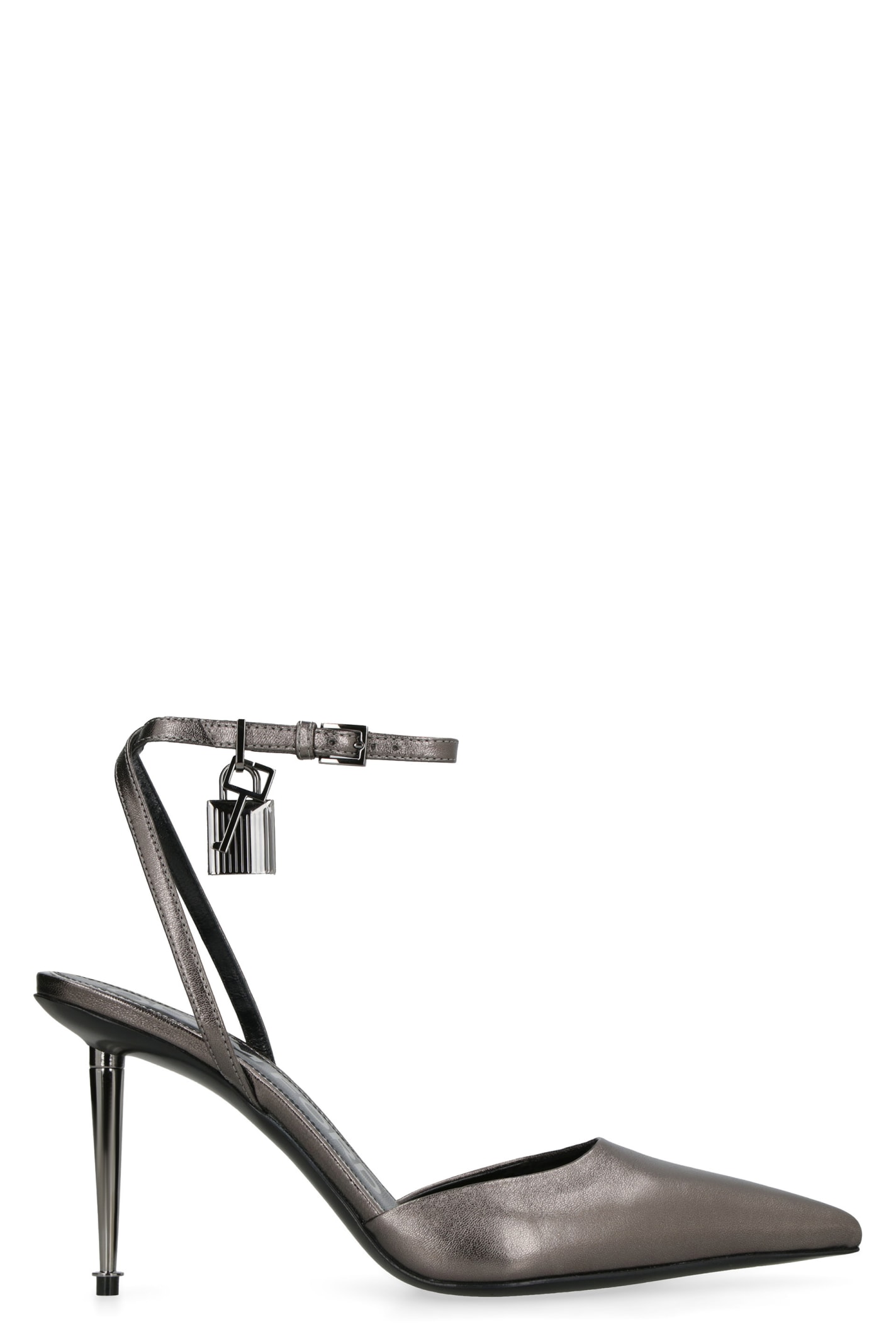 Shop Tom Ford Padlock Leather Slingback Pumps In Silver
