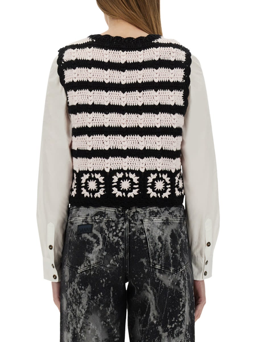 Ganni Women Crochet Knit Vest In Multicolour