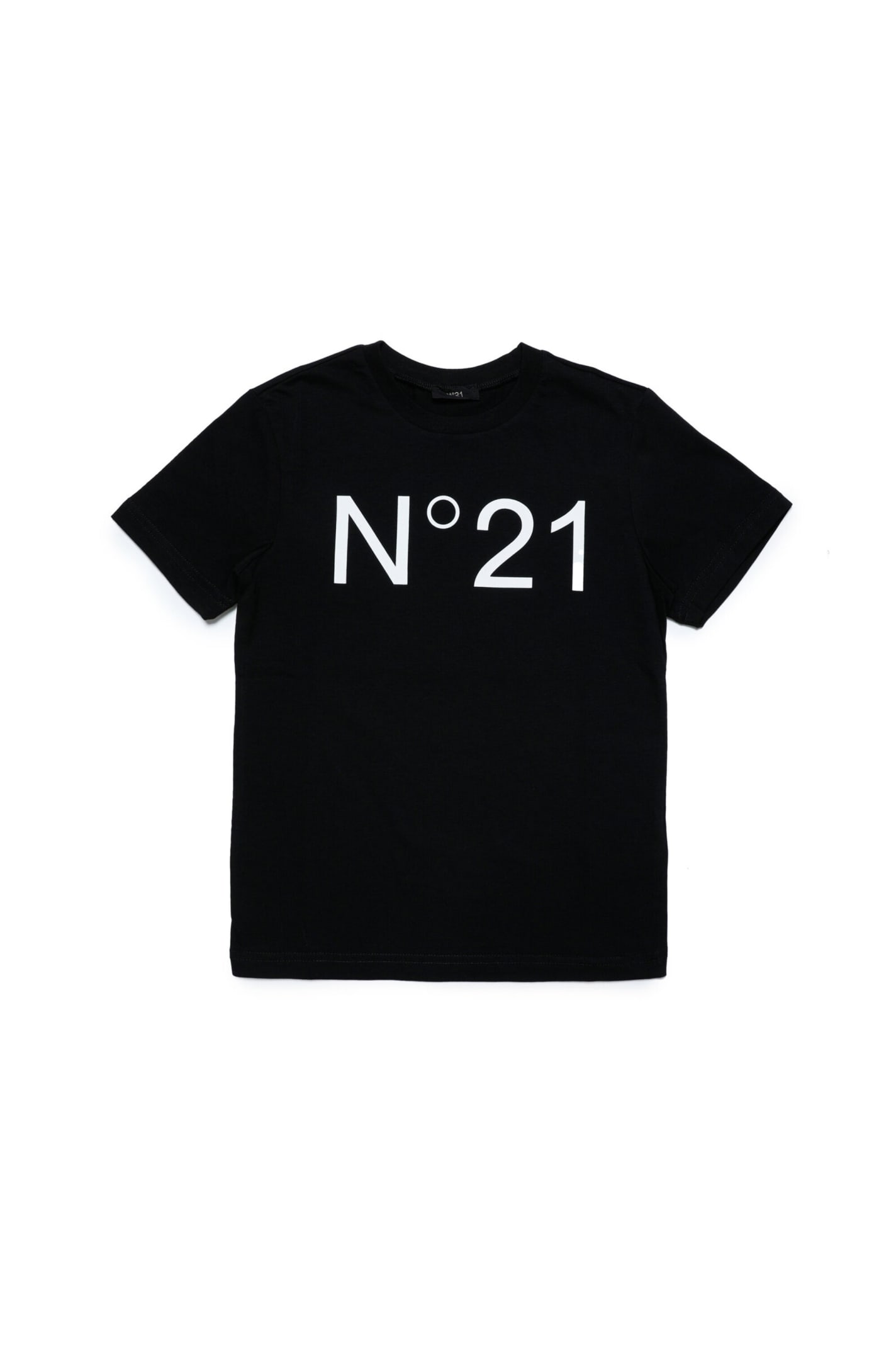 N°21 Kids' N21t96u T-shirt N21 Black Jersey T-shirt With Logo In Nero