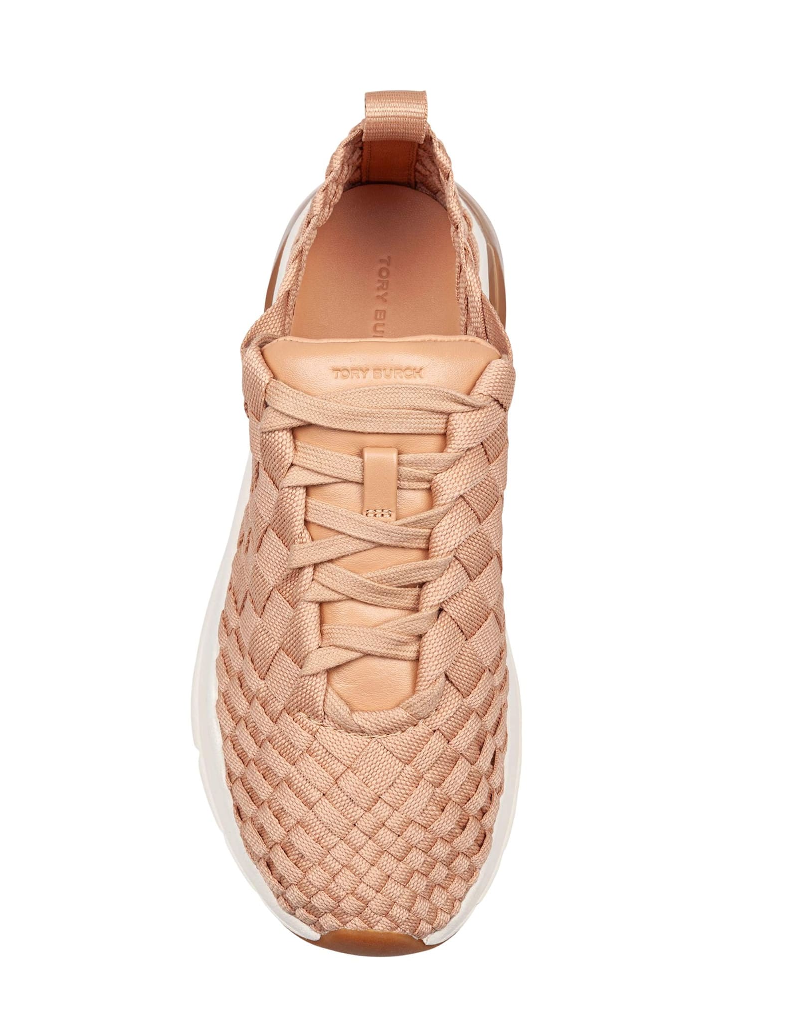 Shop Tory Burch Blush Woven Fabric Trainer Sneakers