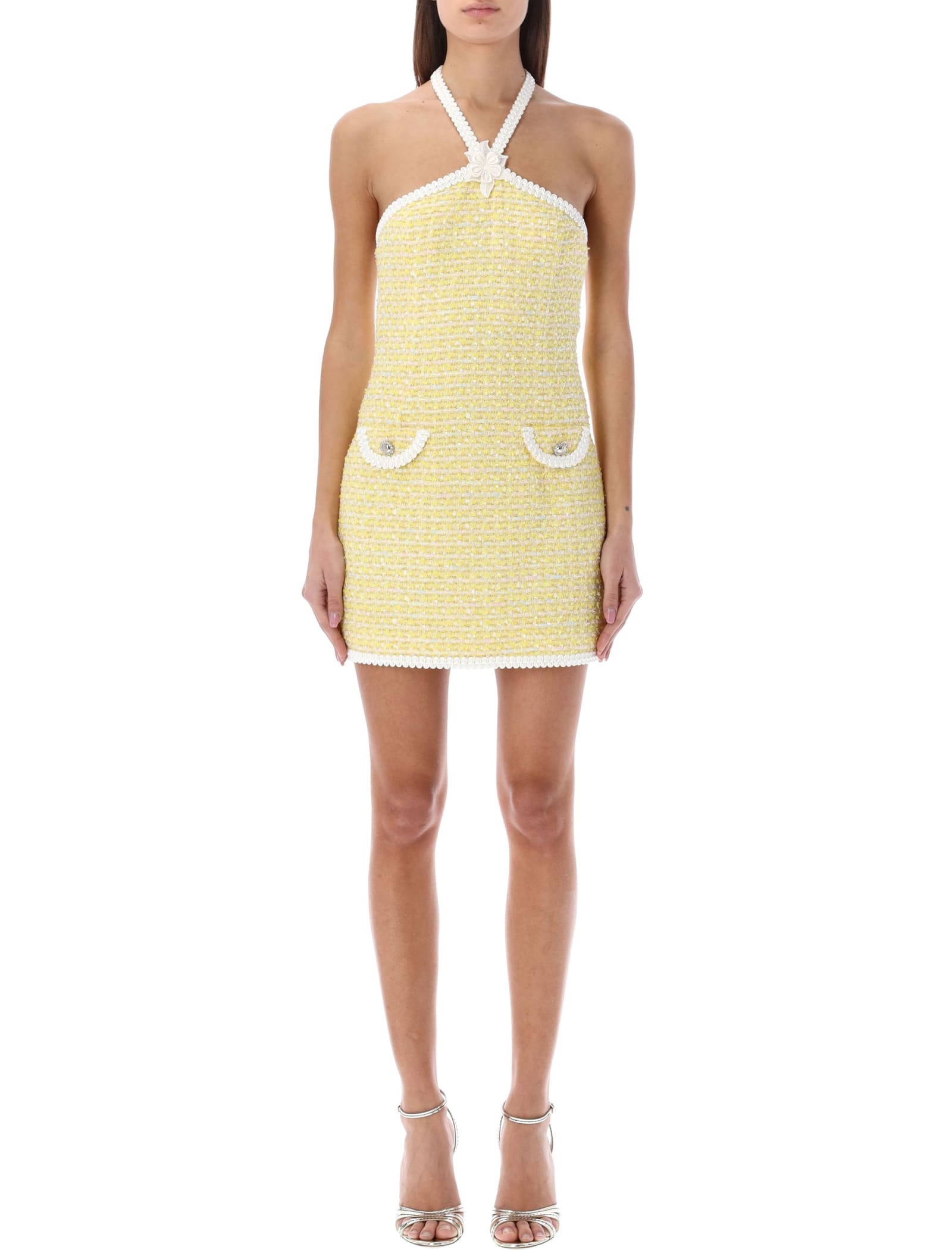 Alessandra Rich Halterneck Tweed Minidress In Yellow | ModeSens