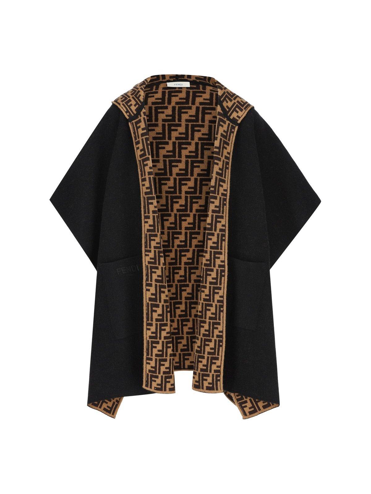 Fendi Kids' Logo-intarsia Knitted Cape In Black ModeSens