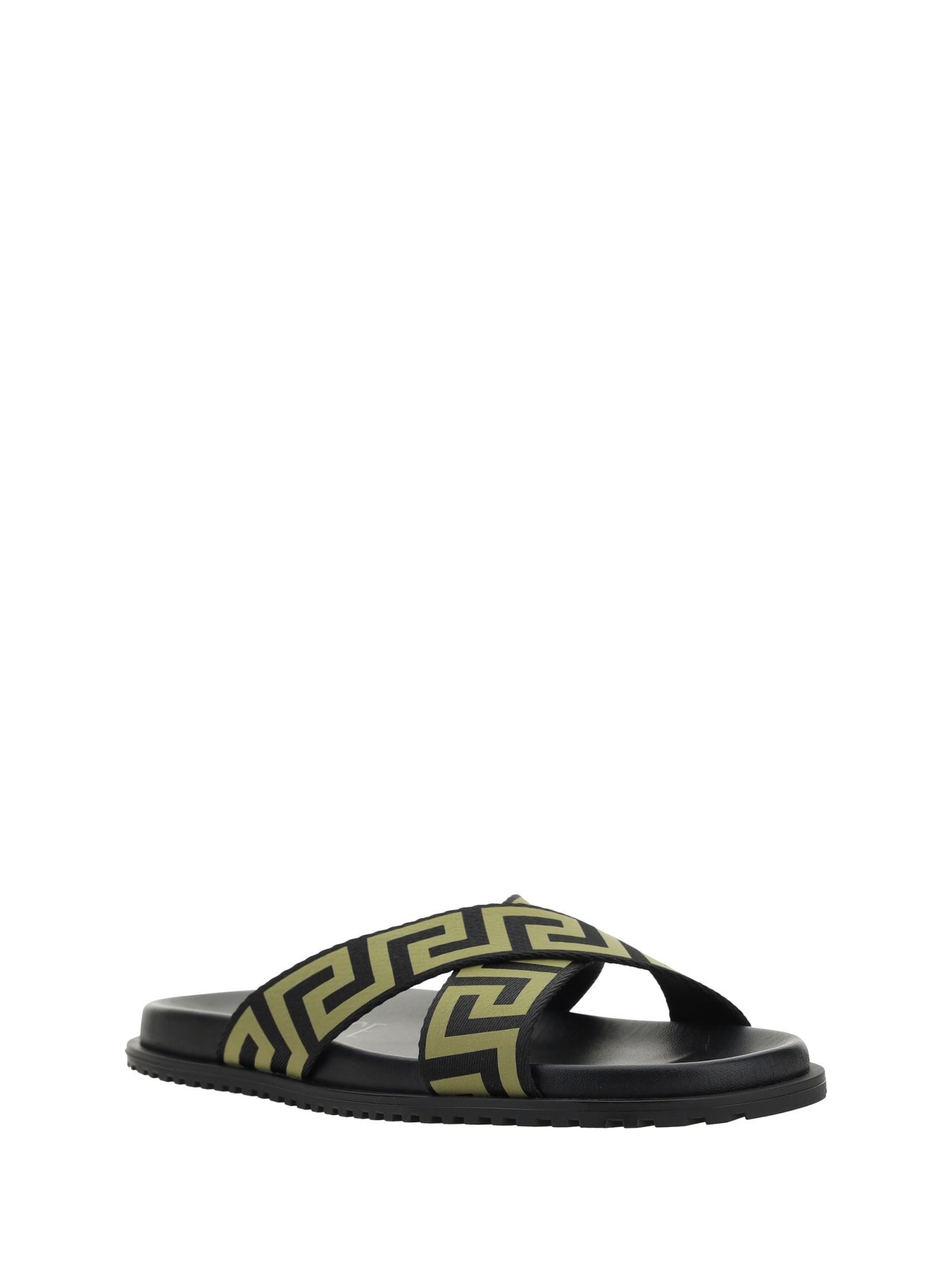 Shop Versace Sandals In Black/gold