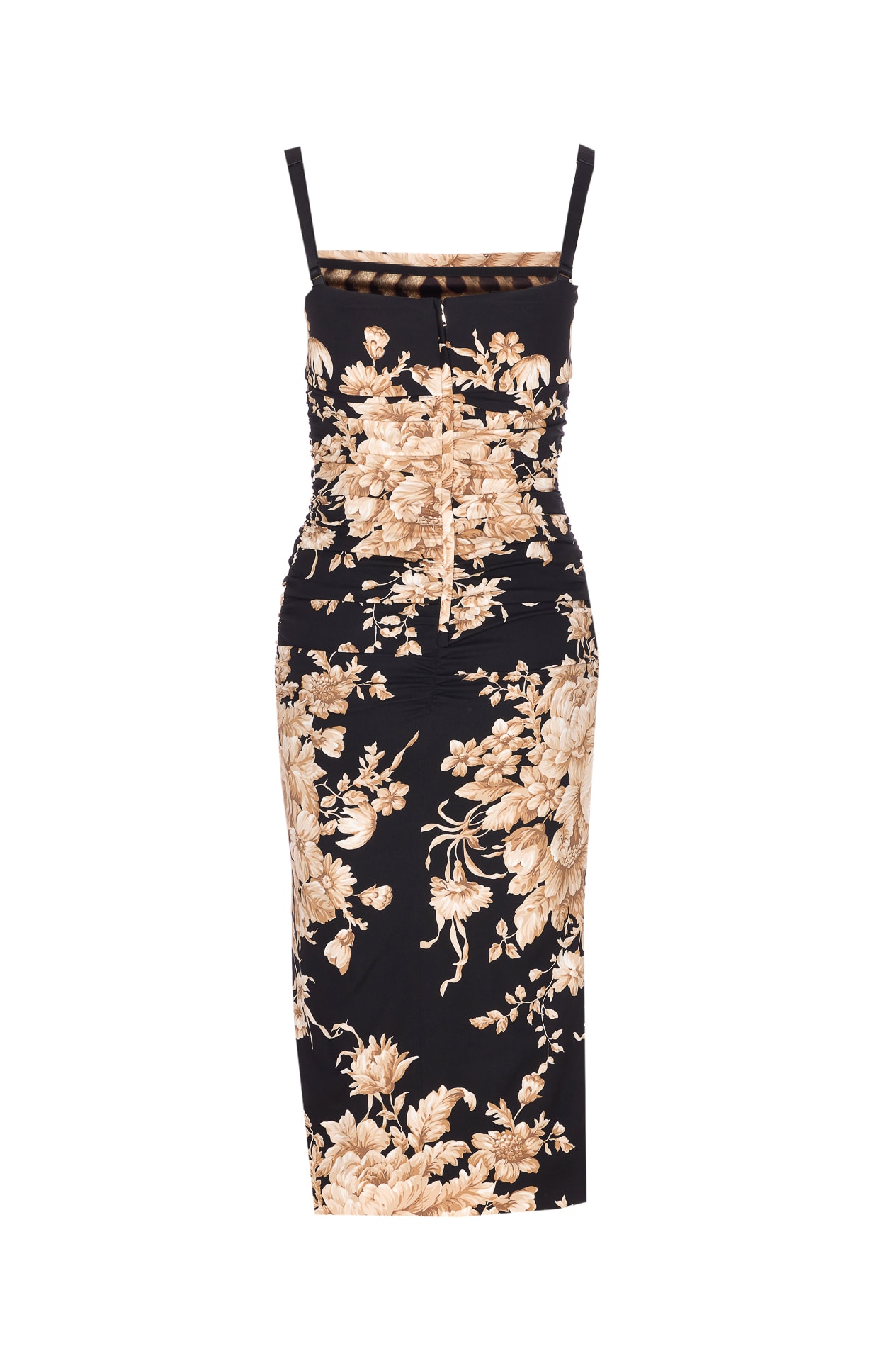 Dolce & Gabbana Floral Print Fitted Dress With Spaghetti Straps In Black