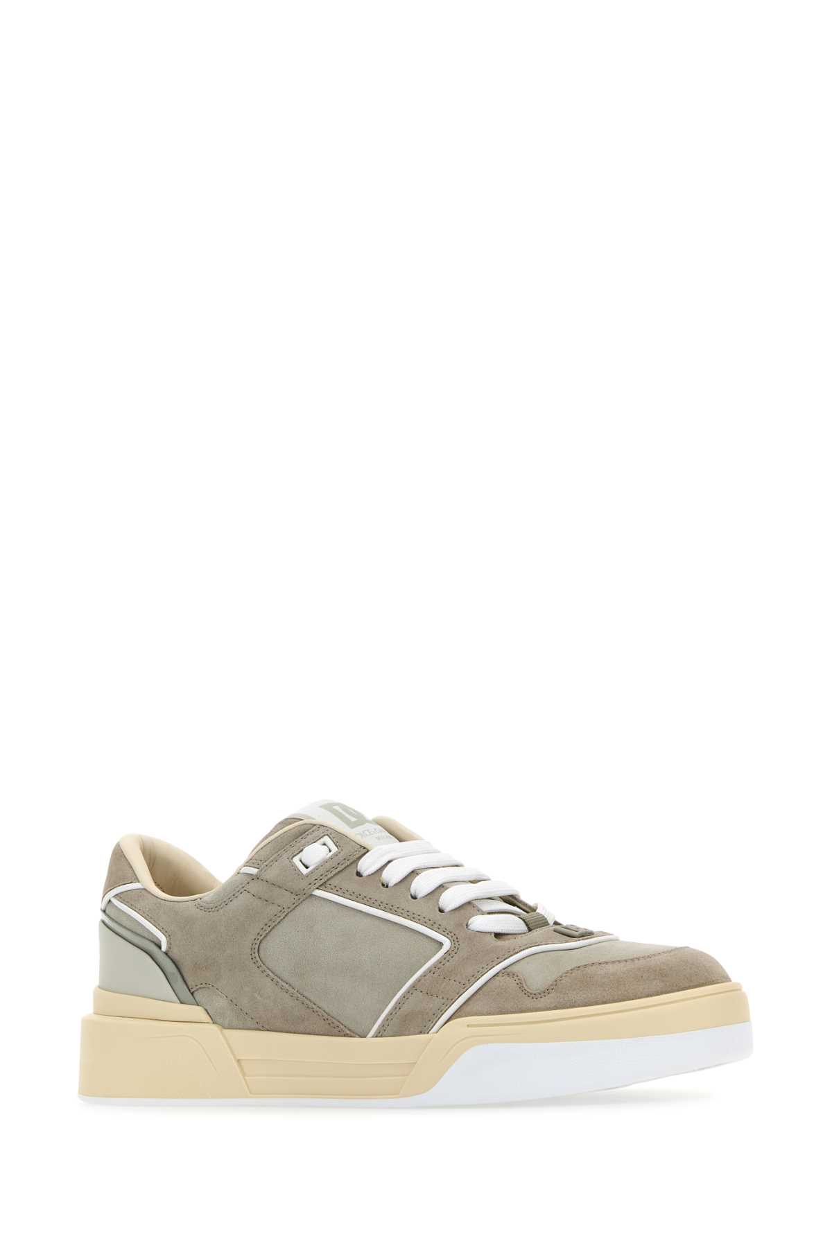 Shop Dolce & Gabbana Grey Suede New Roma Sneakers In Bianco