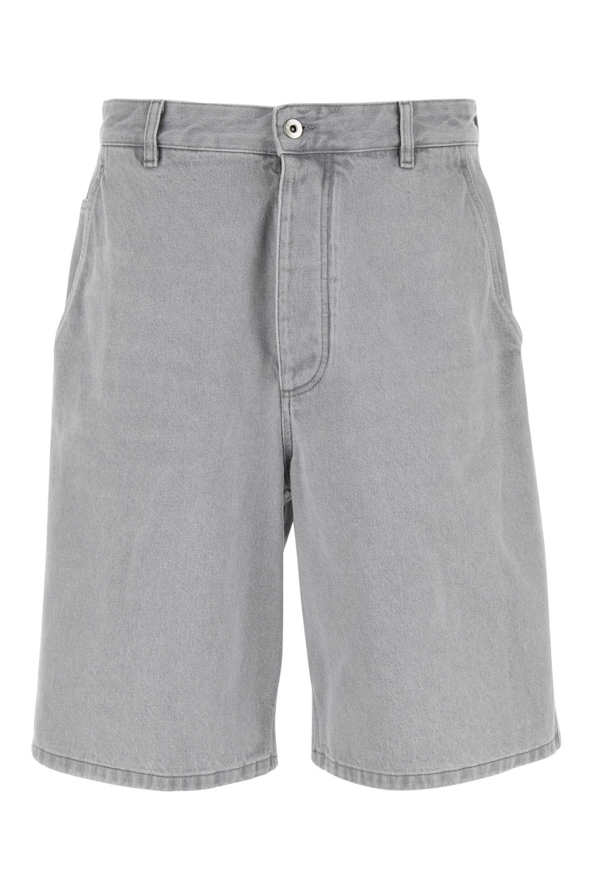 Shop Bottega Veneta Light Grey Denim Bermuda Shorts In Lightgrey