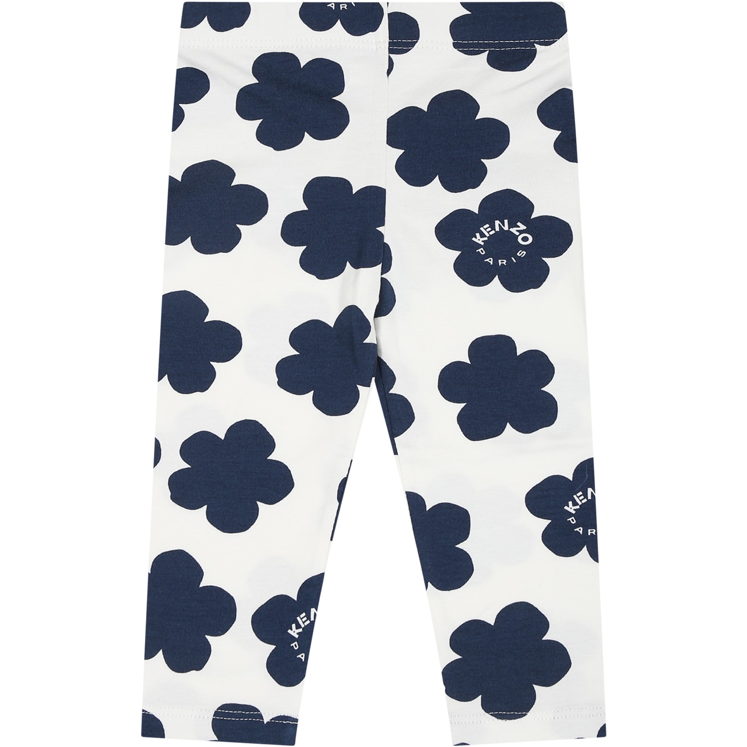 KENZO IVORY LEGGINGS FOR BABY GIRL WITH LOGO AND FLOWERS