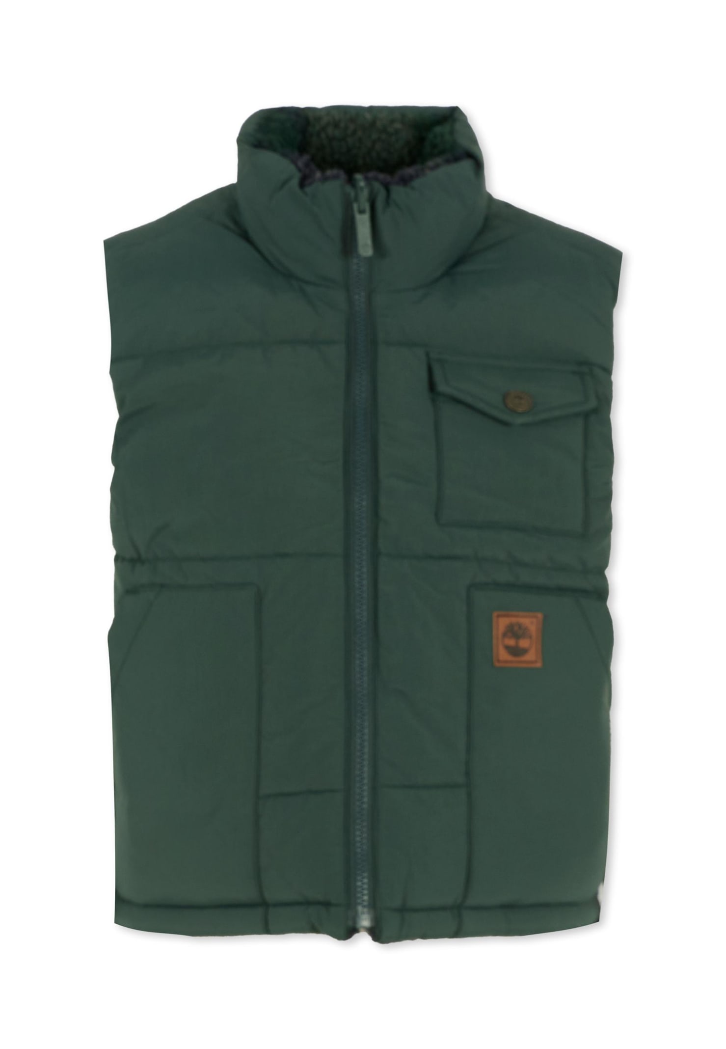Timberland Reversible Green Vest For Boy With Patch In Green