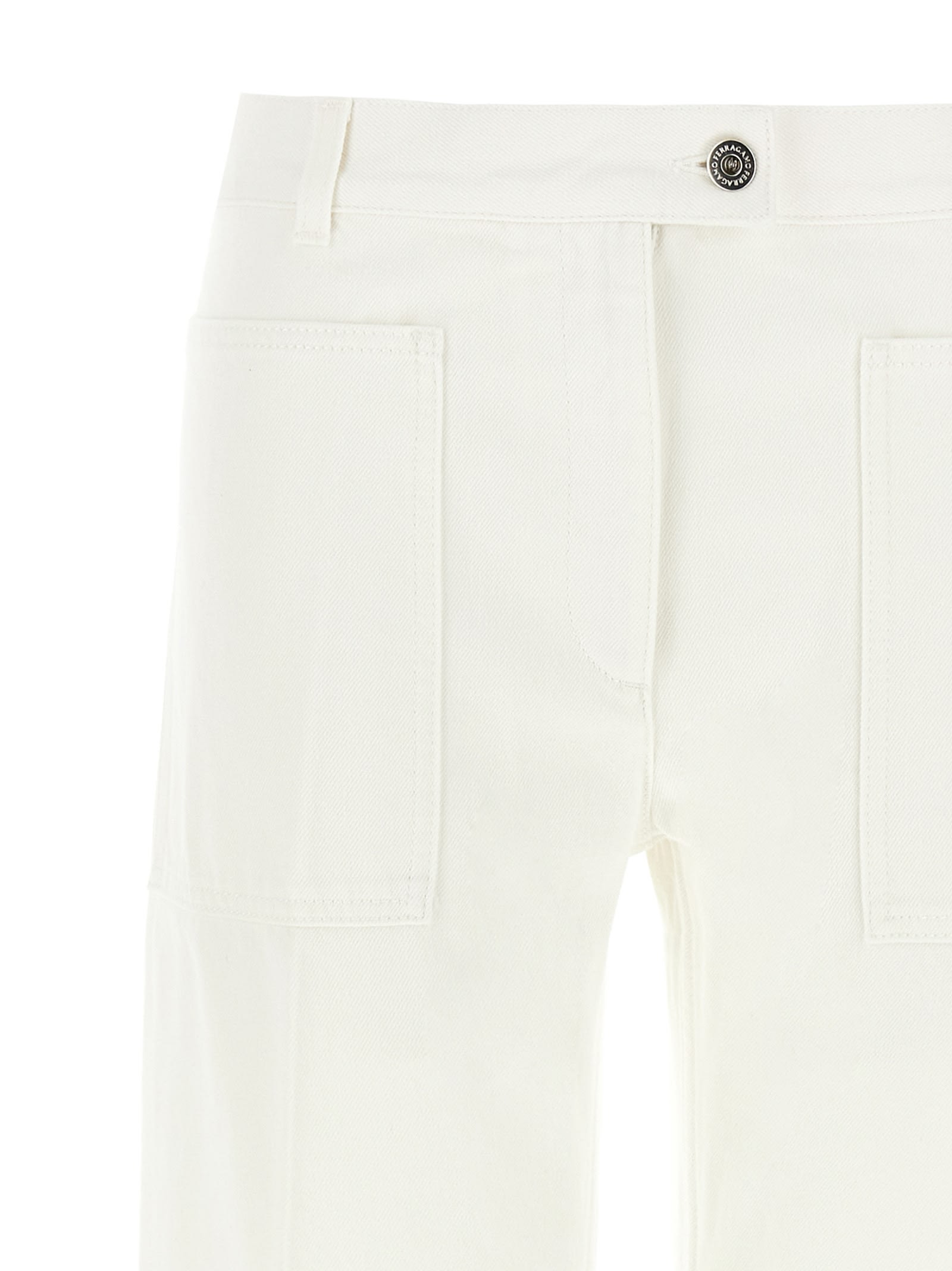 Ferragamo Straight Jeans With Back And Front Pockets In White
