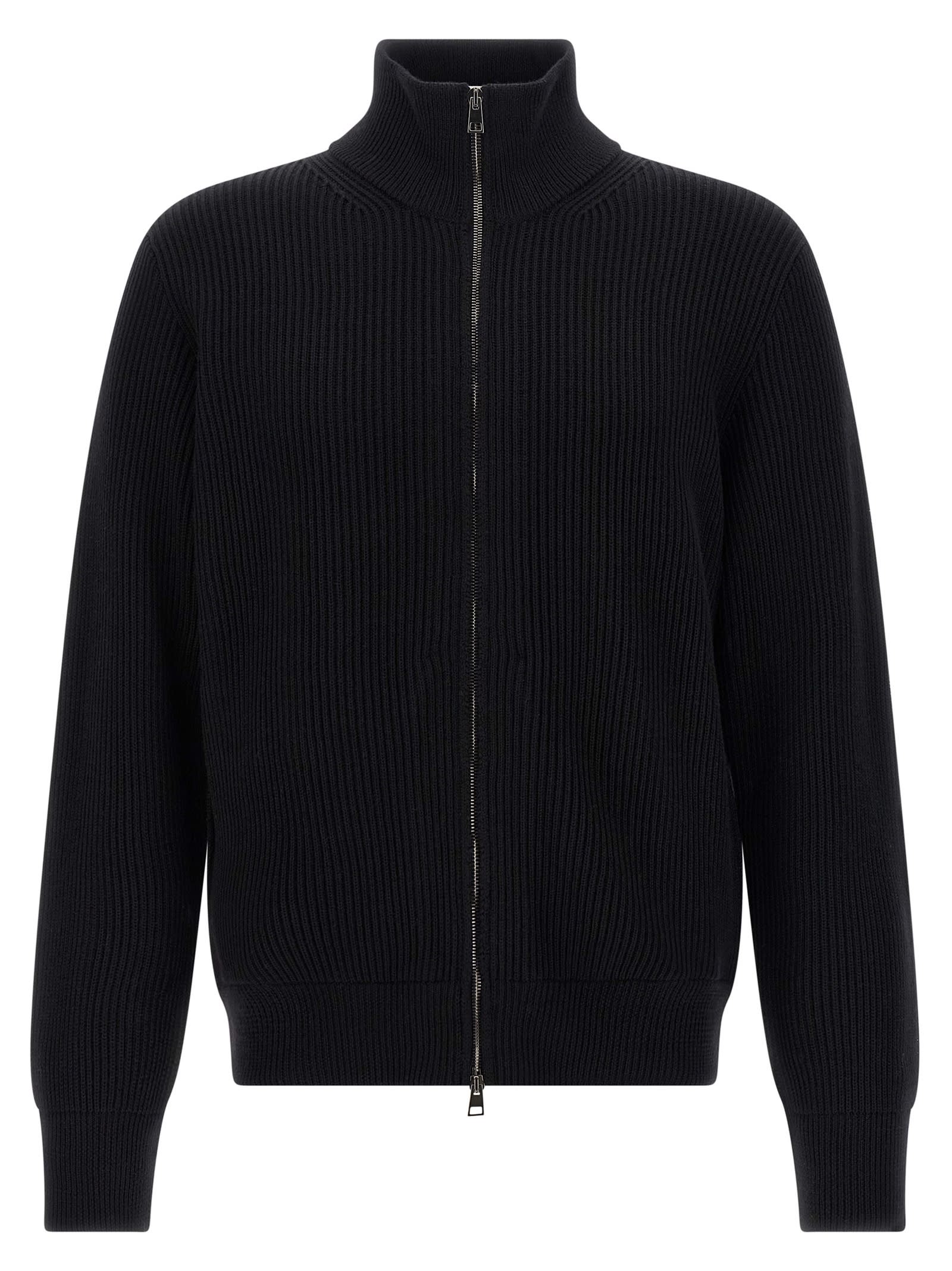 Roberto Collina Ribbed Cardigan In Black