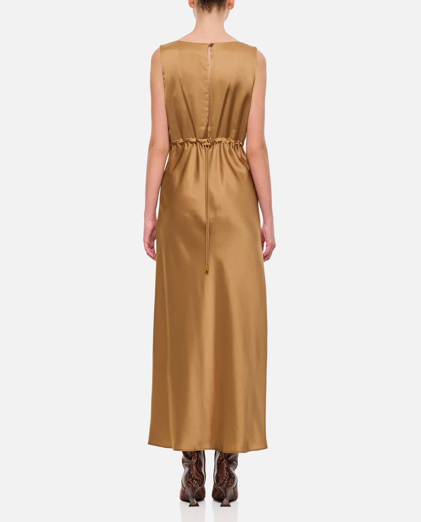 Shop Max Mara Lazio Silk Dress In Beige