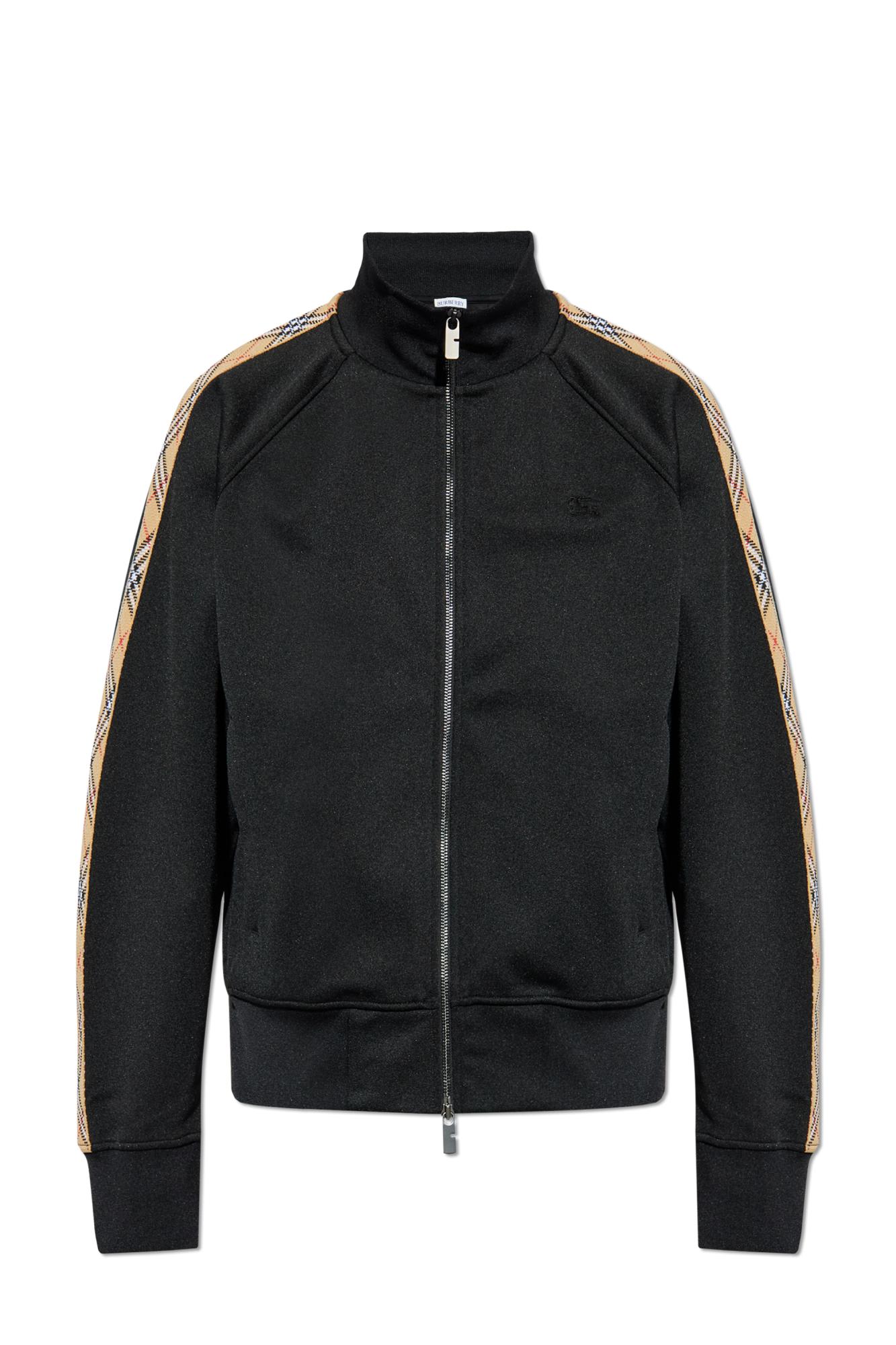 Burberry Checked Jacquard-trimmed Logo-embroidered Tech-jersey Track Jacket In Black
