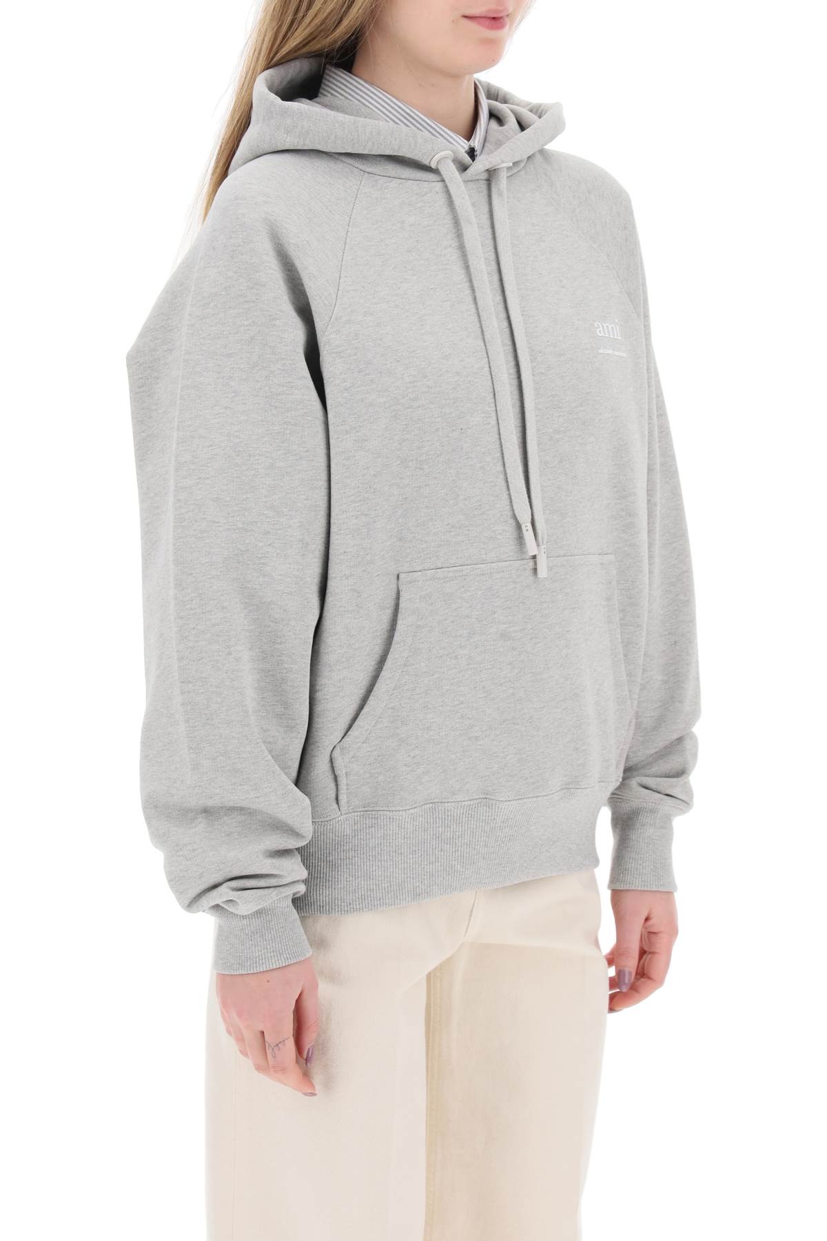 Shop Ami Alexandre Mattiussi Organic Cotton Hoodie With Hood In Gris Cendre Chine (grey)