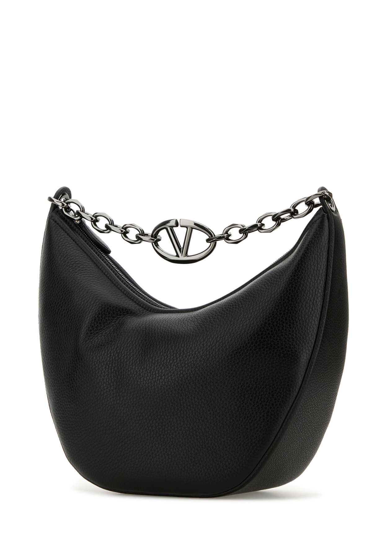 Shop Valentino Black Leather Hobo Vlogo Moon Shoulder Bag In Nero