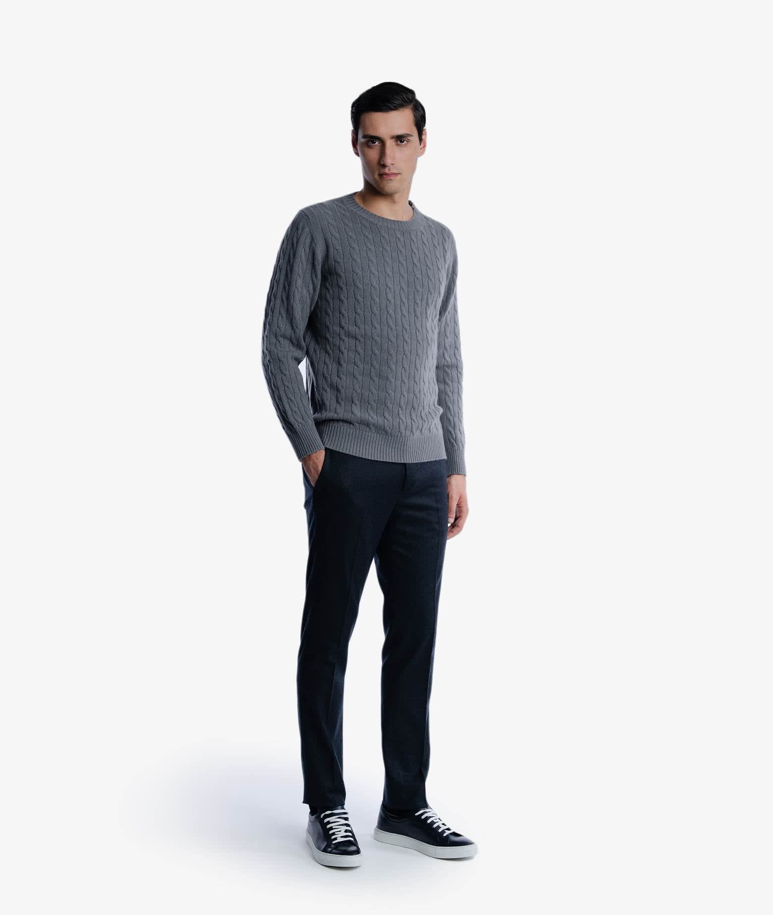 Shop Larusmiani Cable Knit Sweater Col Du Pillon Sweater In Lightgray