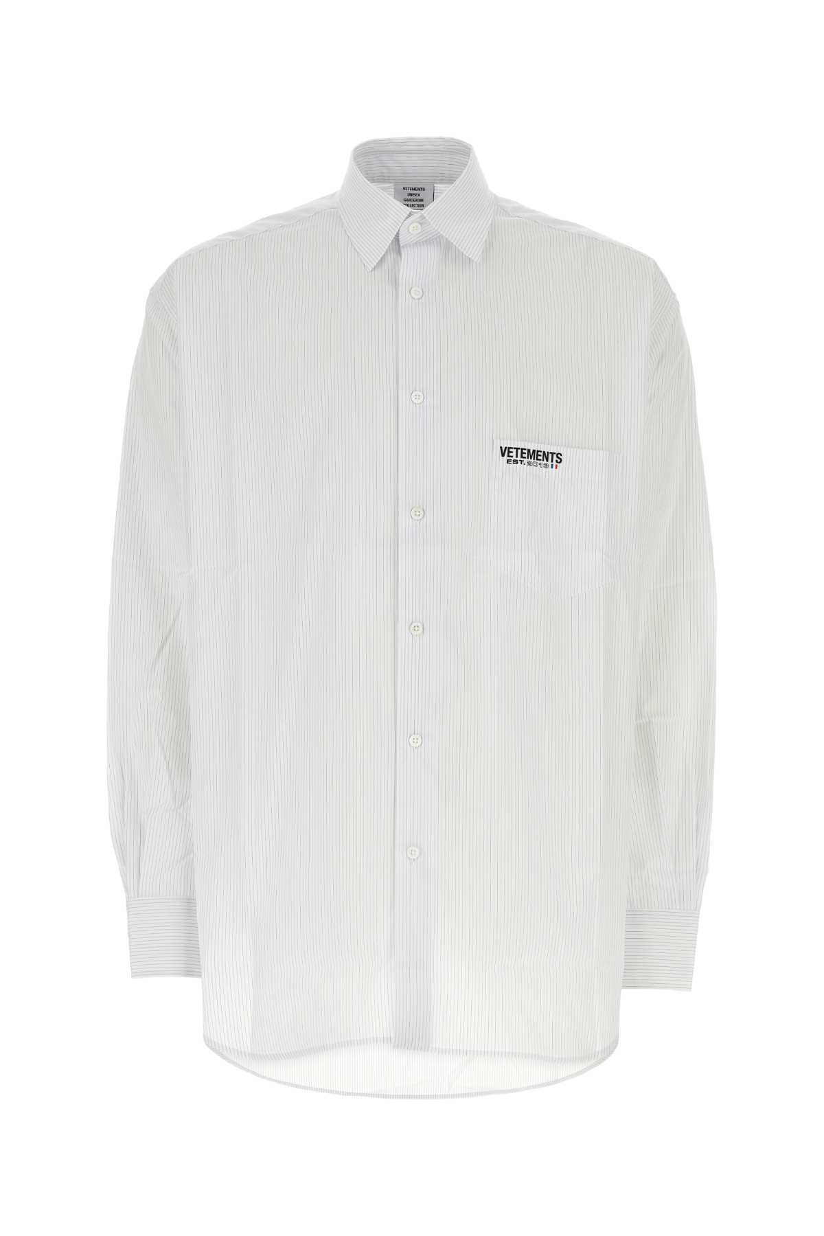 Shop Vetements Printed Poplin Oversize Shirt In Whitepinstripe