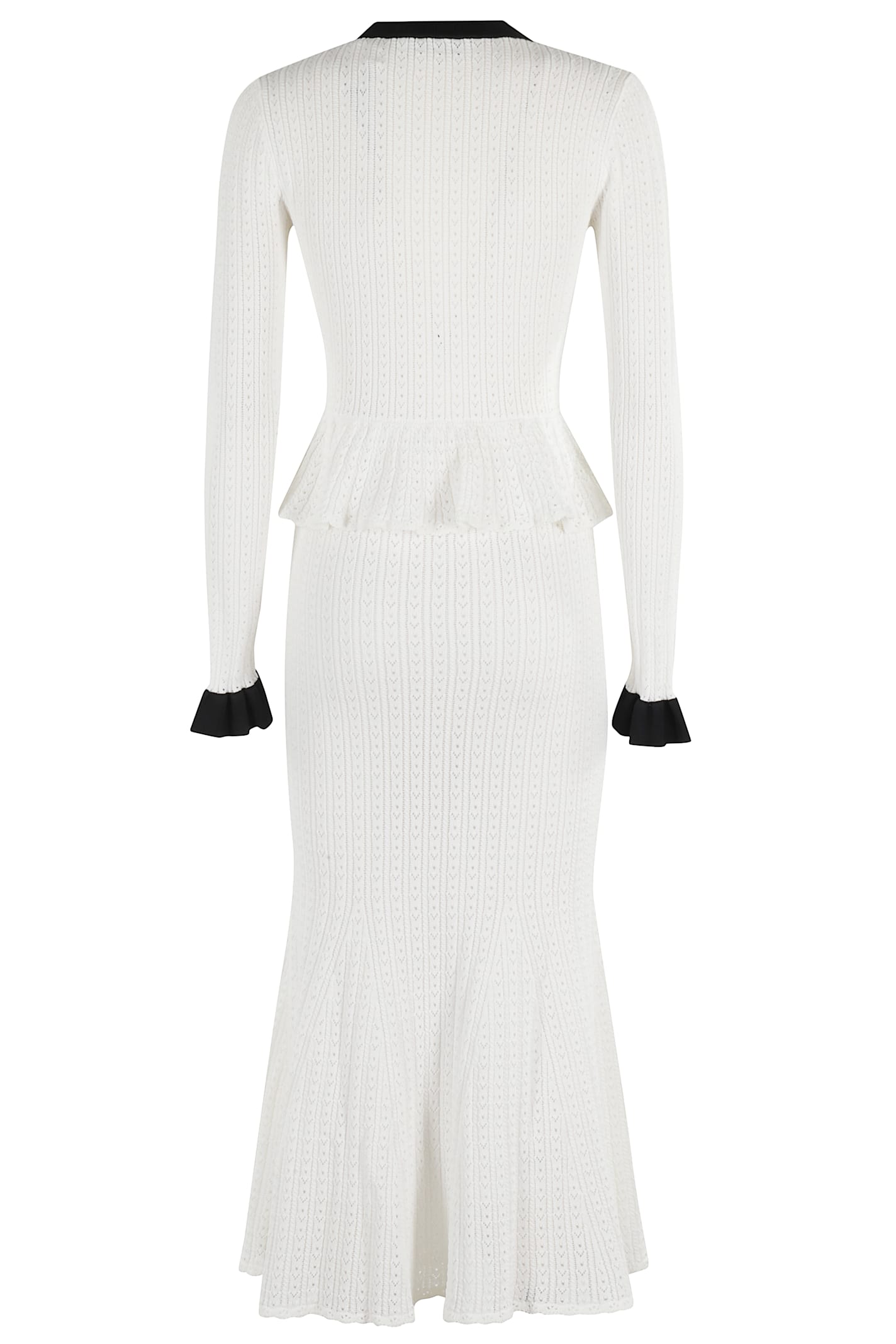 Self-portrait Pointelle Knit Contrast Midi Dress In White