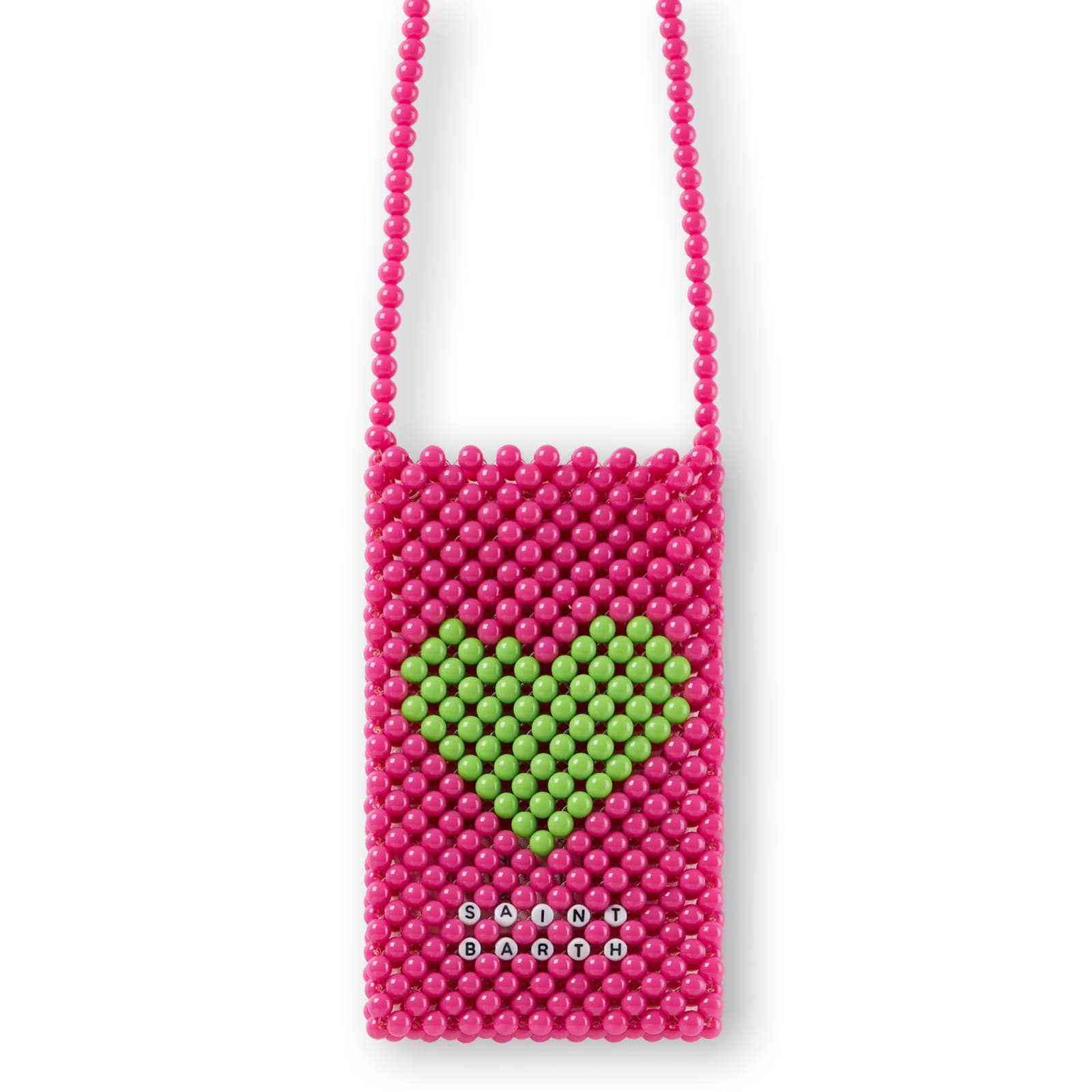 Shop Mc2 Saint Barth Pink Beaded Phone Holder With Green Heart