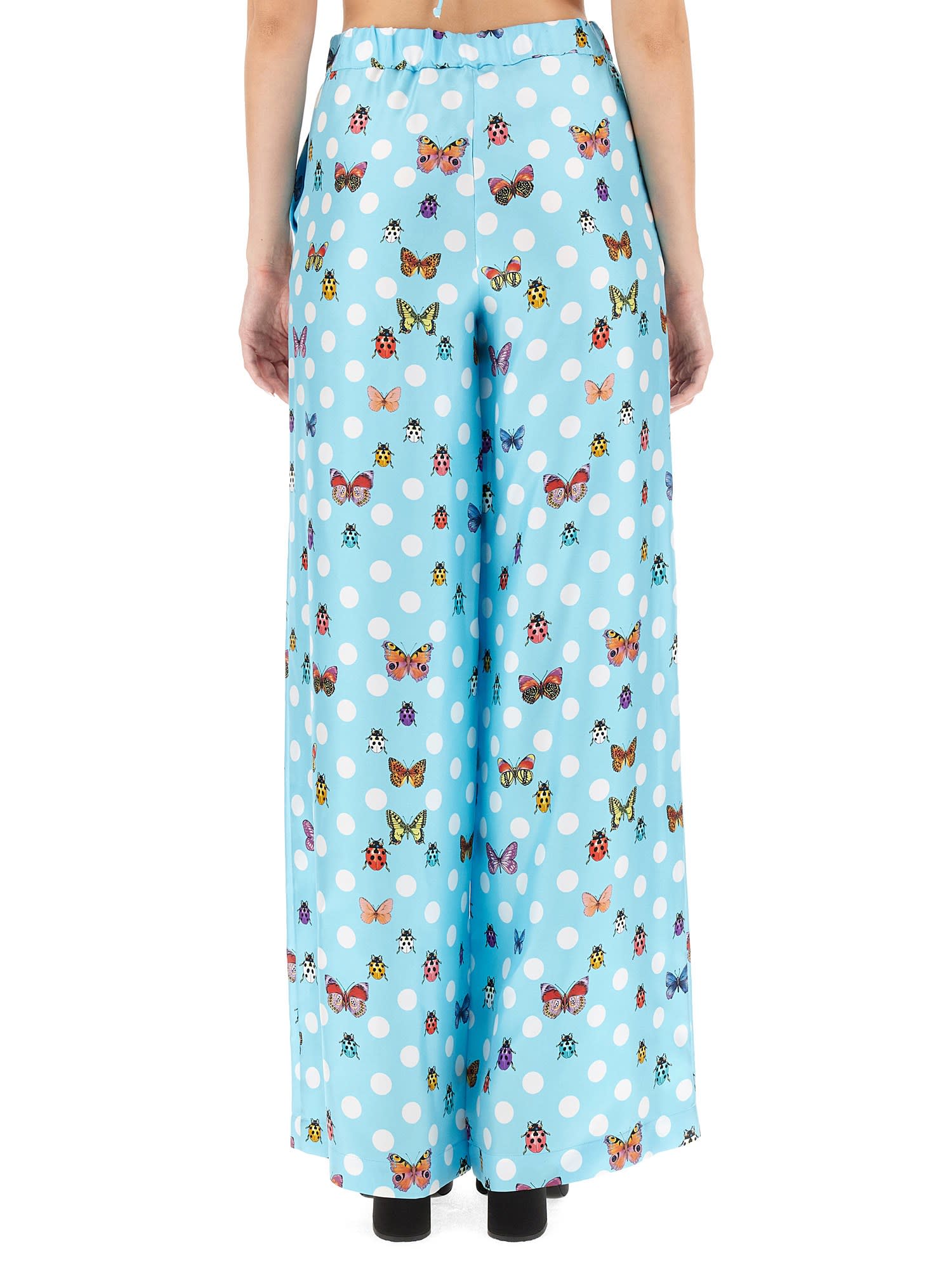 Versace Printed Silk Twill Wide Pants In Blue