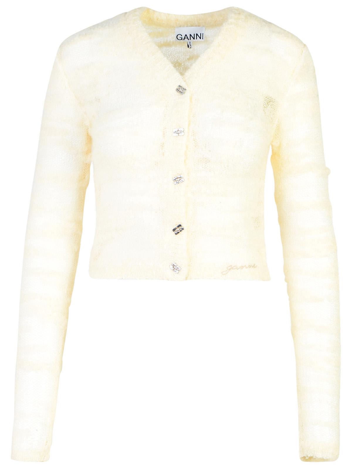 Shop Ganni Cream Alpaca Blend Cardigan