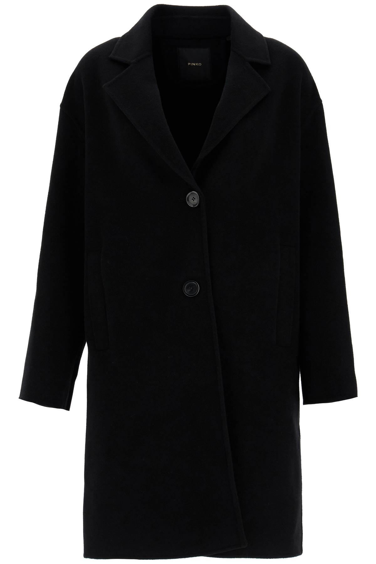 Shop Pinko Double Wool Coat With Screwdriver Design In Nero Limousine (black)