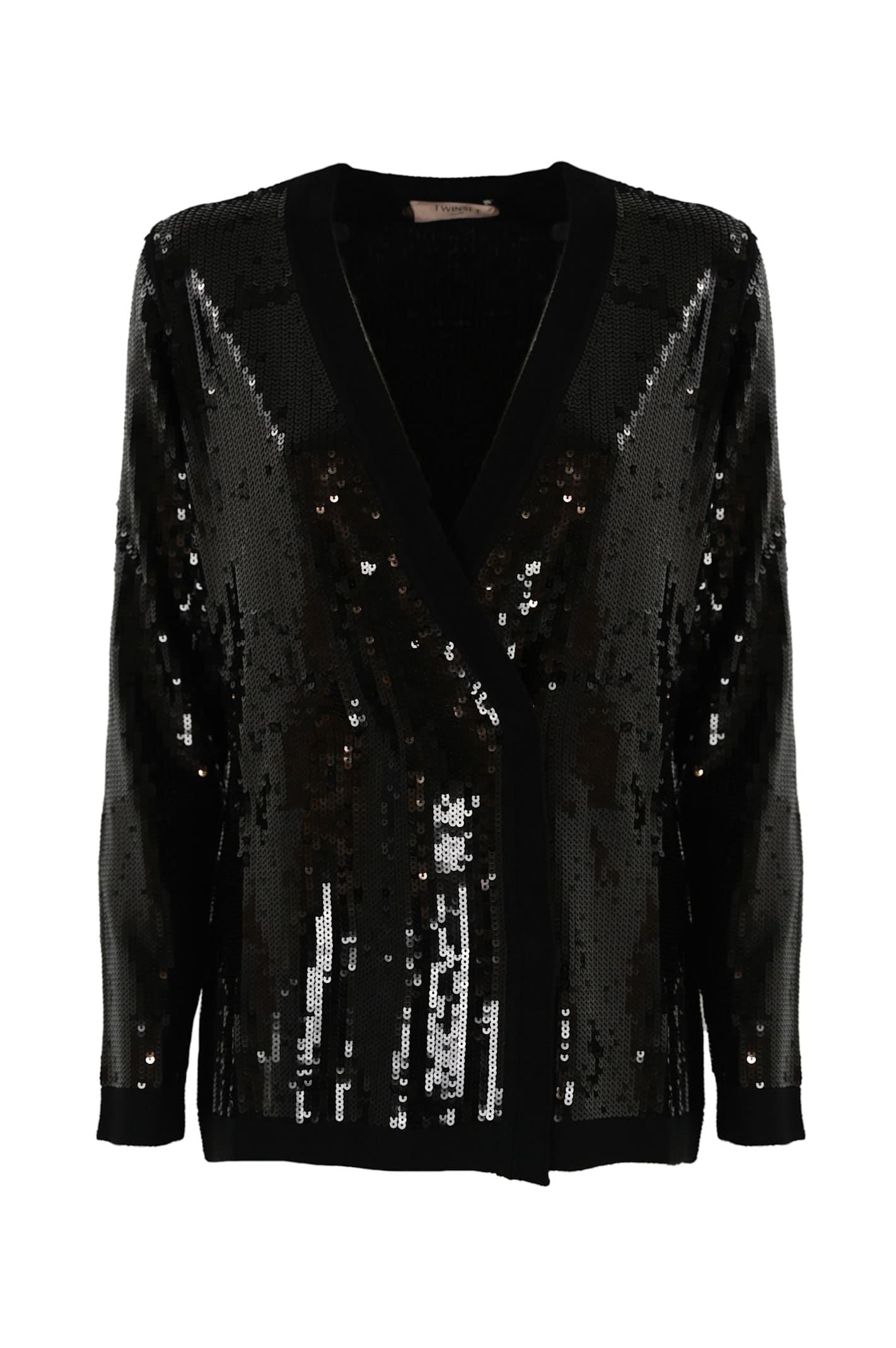 Twinset Full Sequin Cardigan In Nero