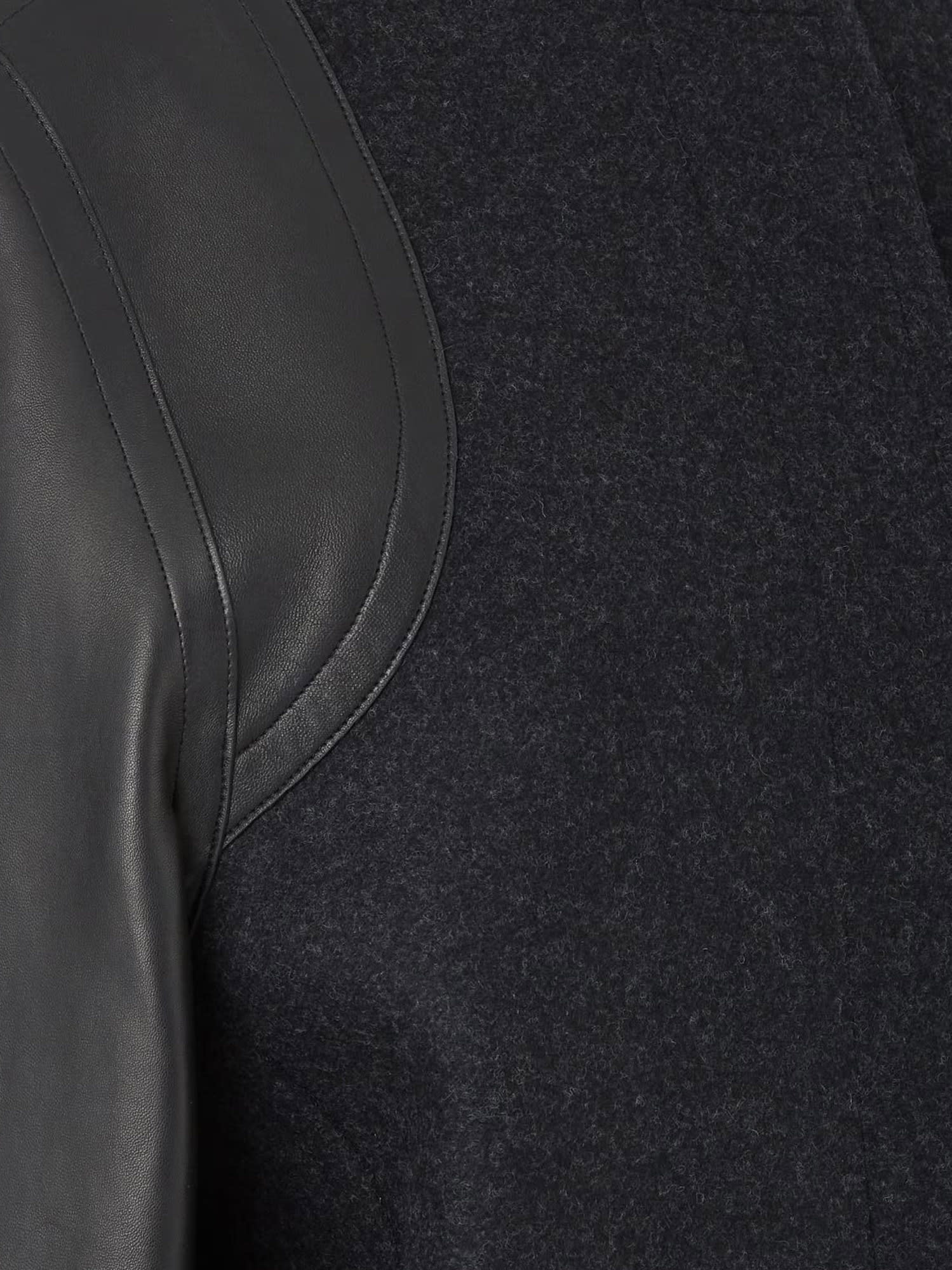 Fendi Virgin Wool Coat With Leather Sleeves In Gray