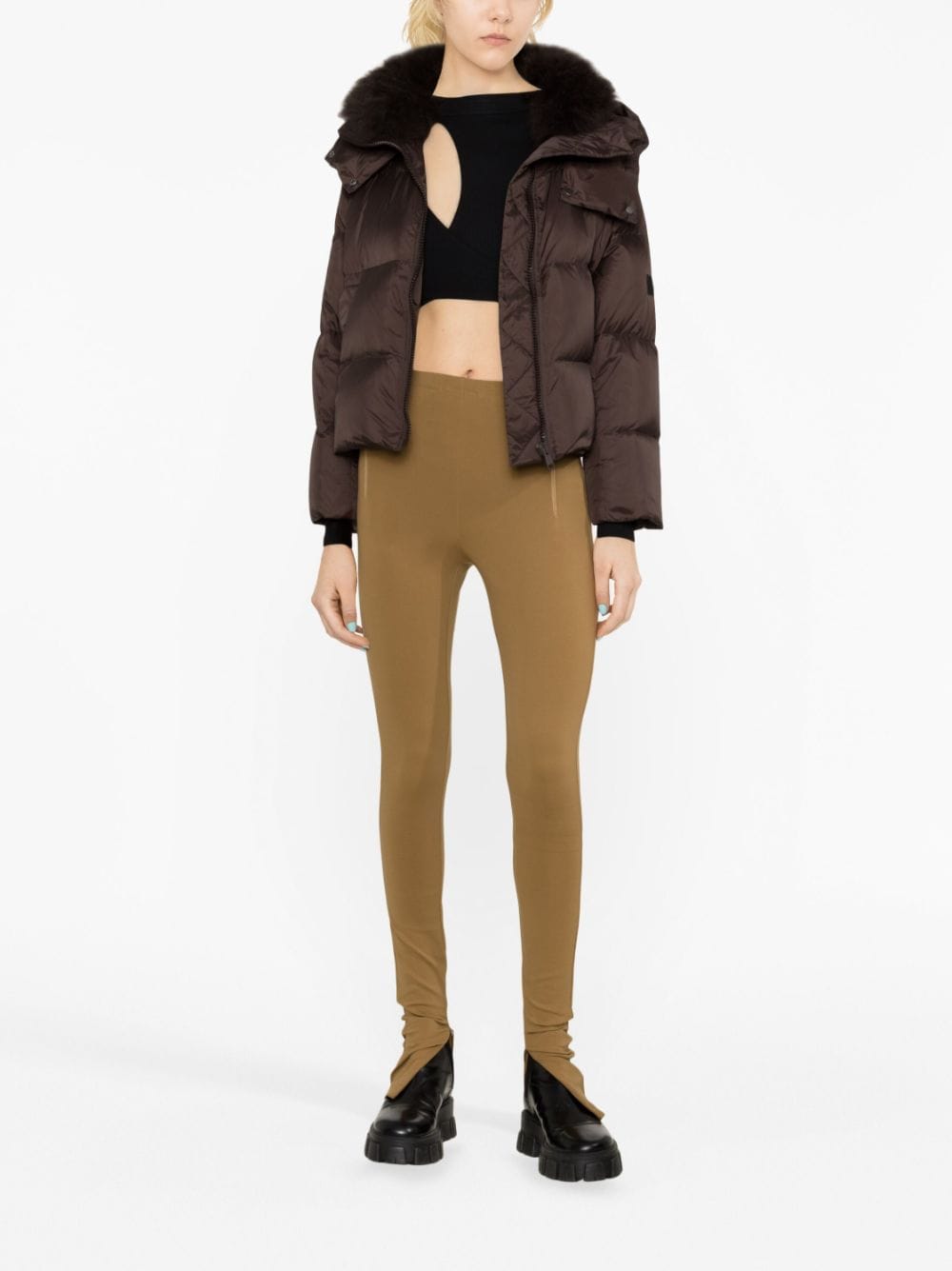 Wardrobe.nyc High-waisted Leggings With Side Zip Pockets In Brown