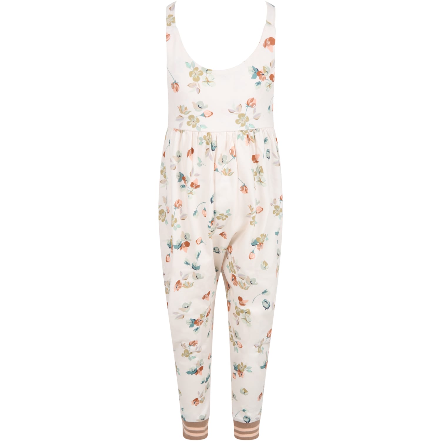 Coco Au Lait Pink Dungarees For Girl With Colorful Flowers