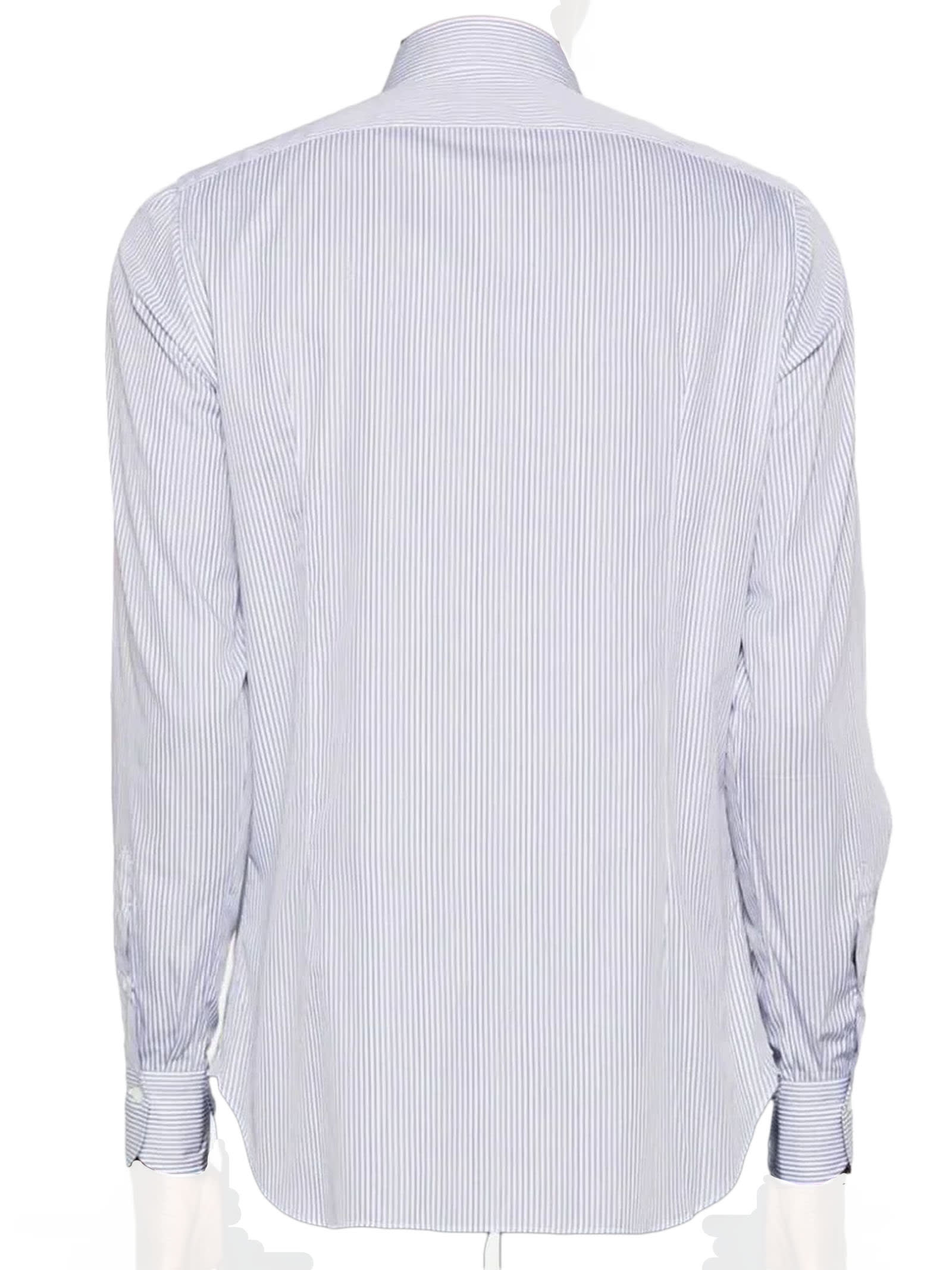 Shop Finamore White And Blue Cotton Shirt