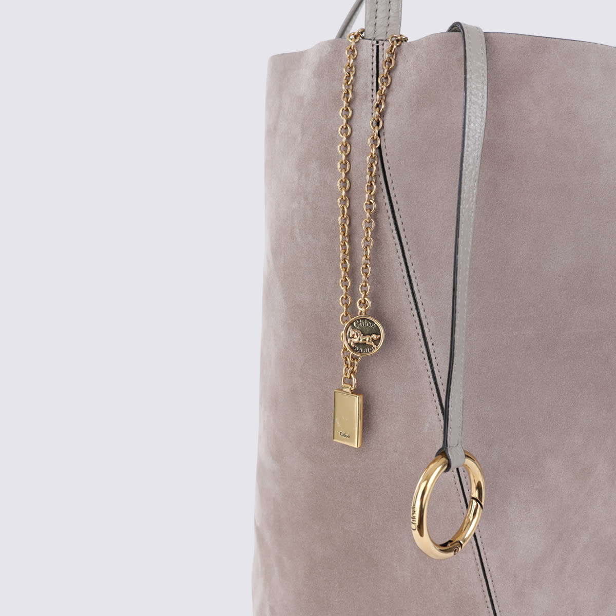 Chloé Motly Grey Suede Spin Tote Bag In Gray