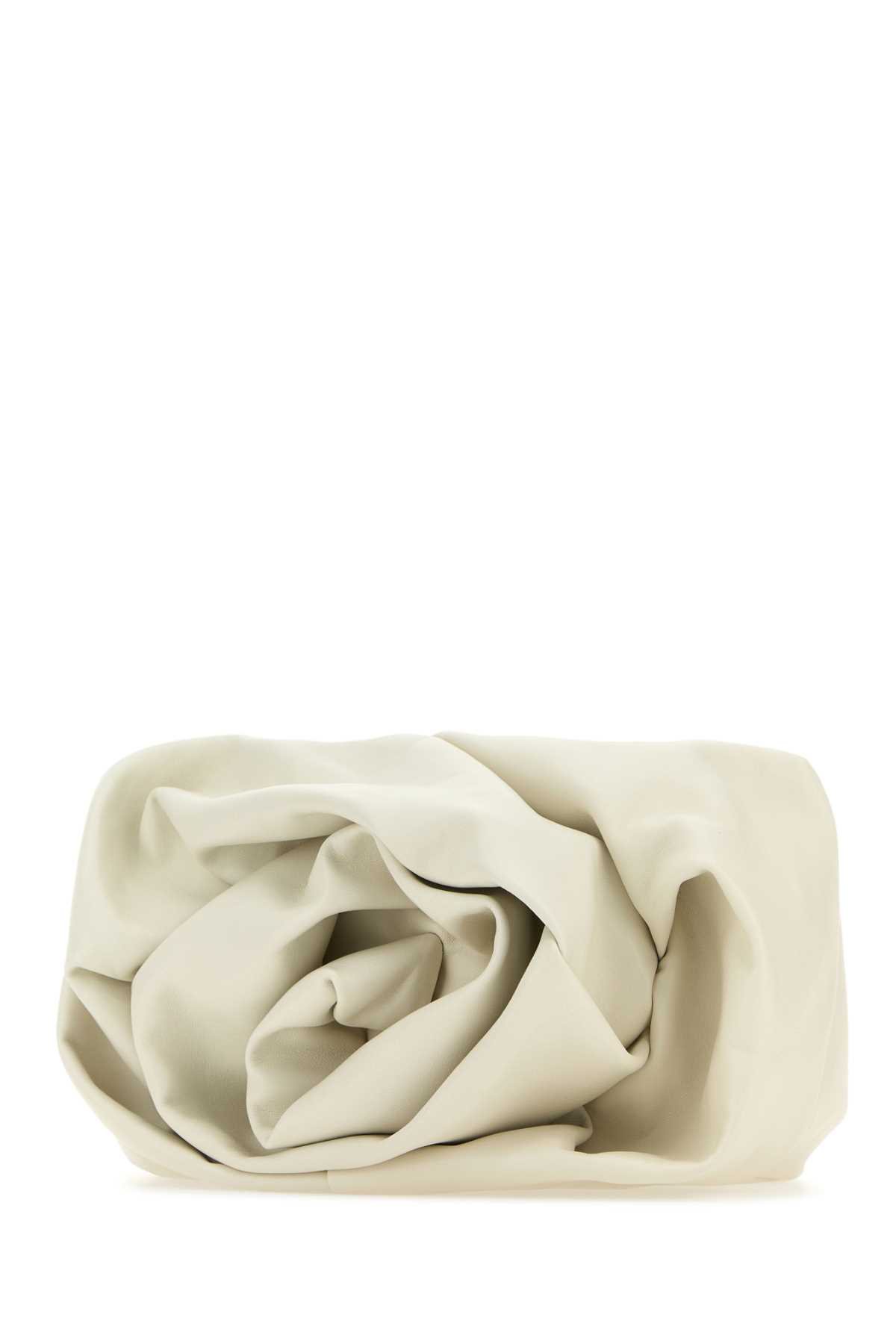 Burberry Ivory Nappa Leather Rose Clutch In Almond