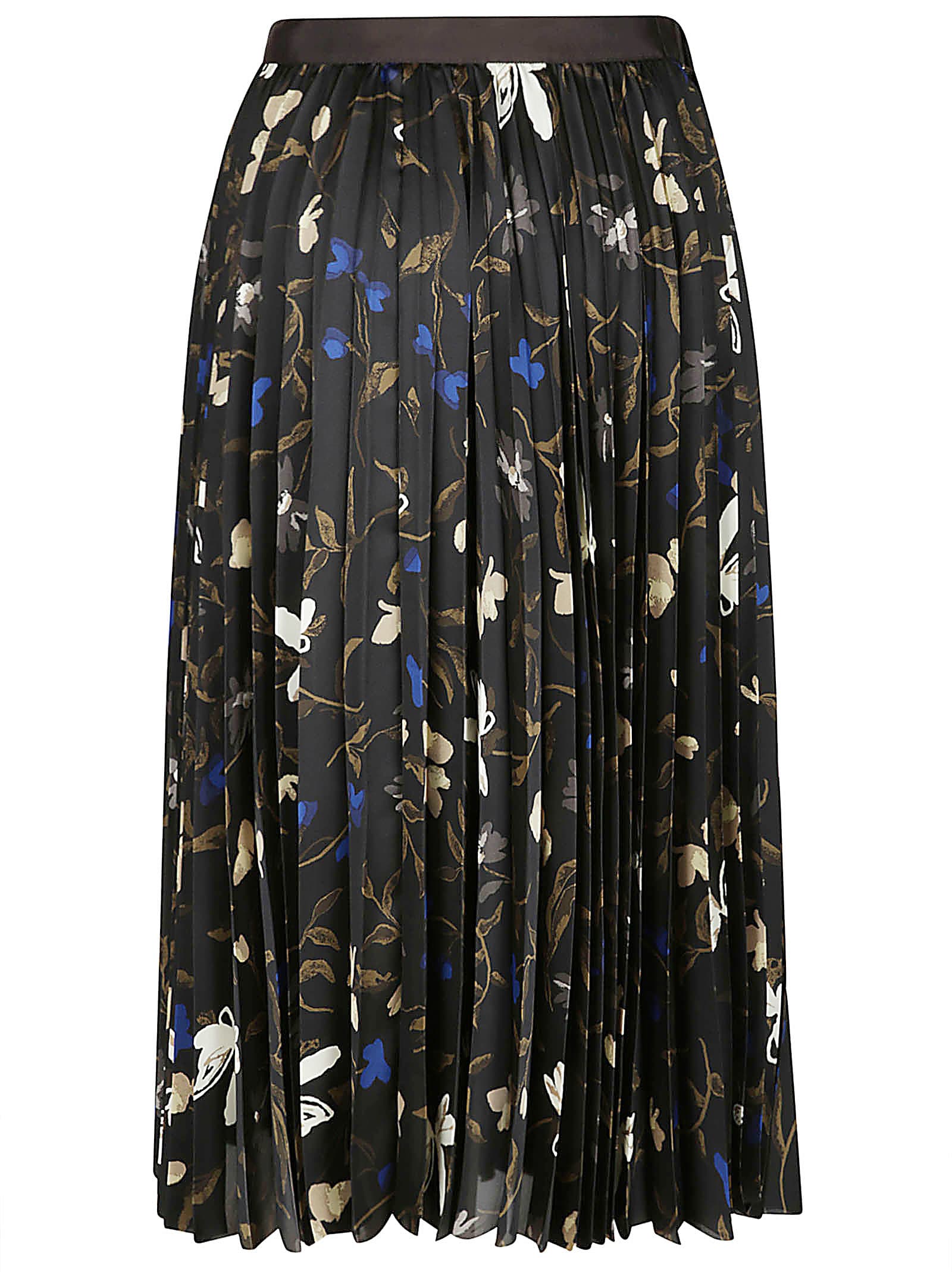 Shop Sacai Floral Print Pleated Flare Skirt In Black