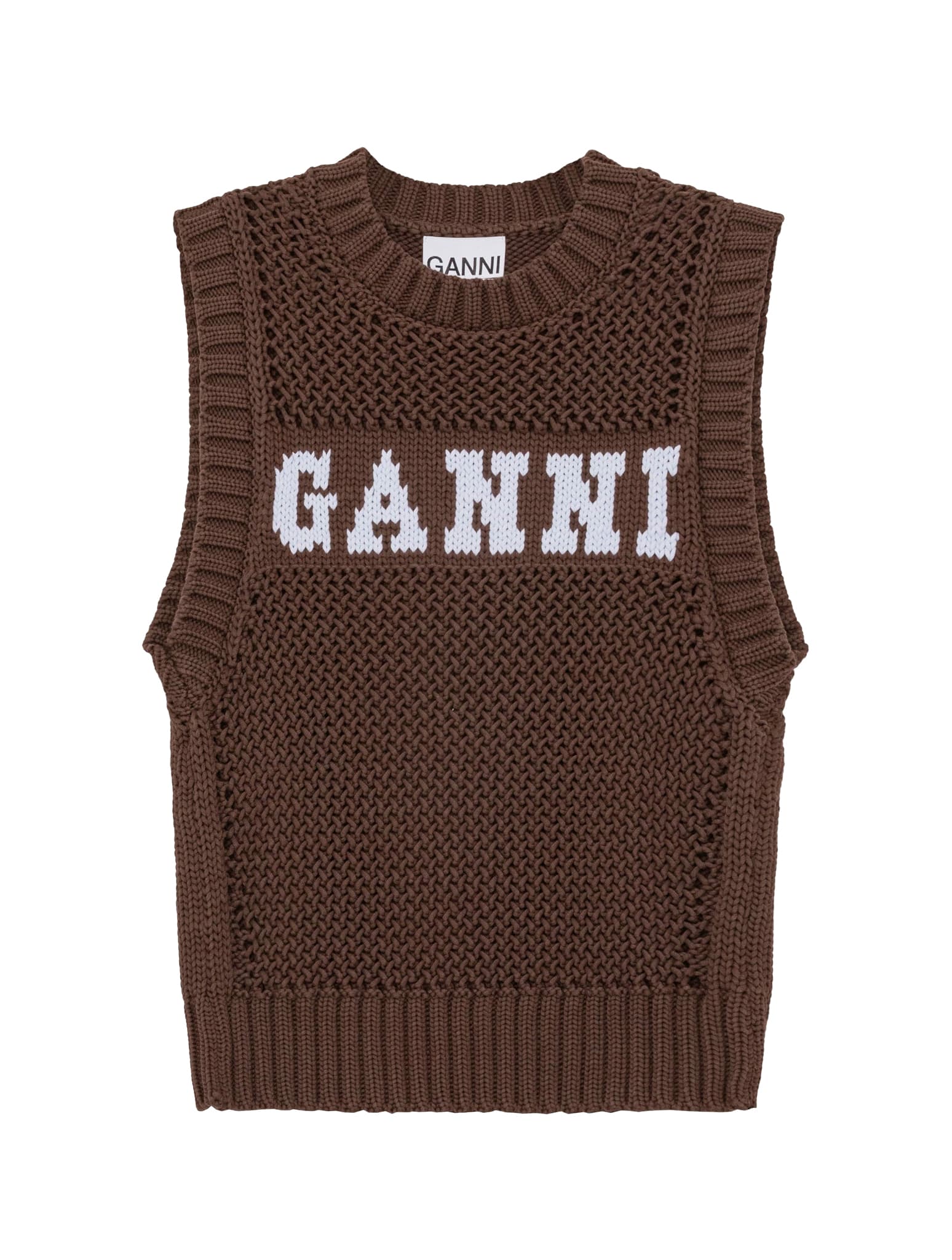 Shop Ganni Cotton Rope Vest In Hot Fudge