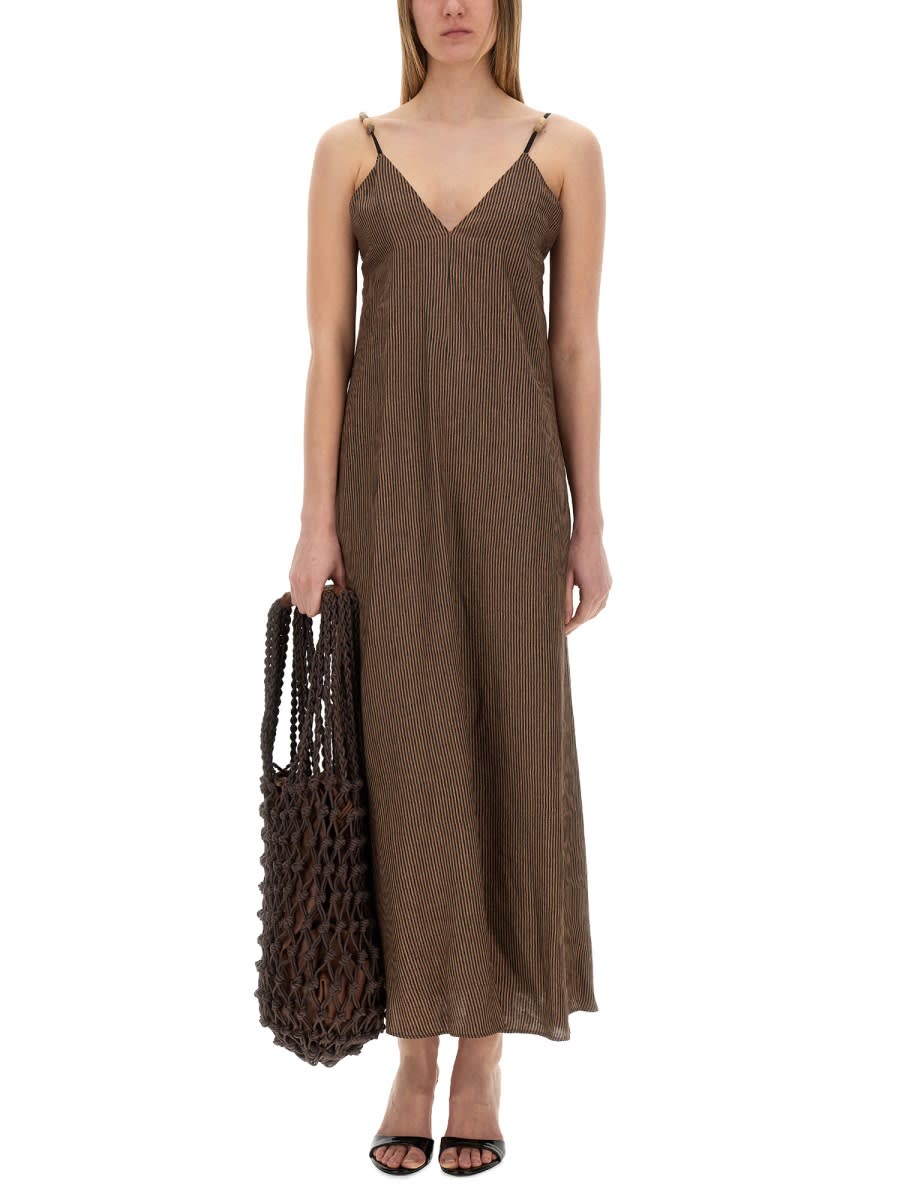 Alysi Mini Stripe Maxi Dress In Brown