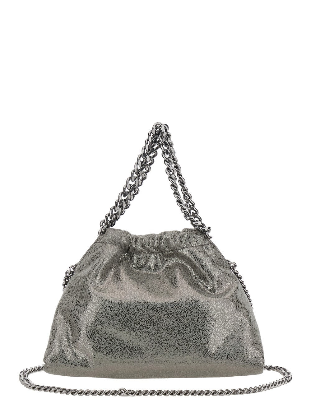 Stella Mccartney Falabella Metallic Crossbody Bag With Chain-link Shoulder Strap And Logo Charm On The Front In Ecole In Gray